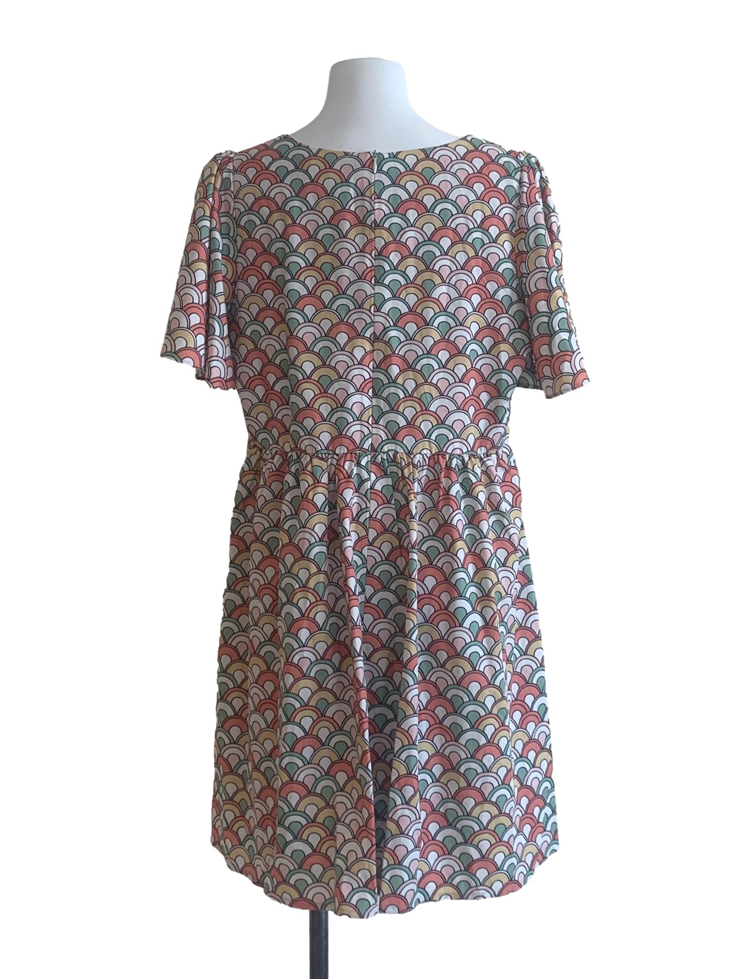 Sage Green Multi Colour Pattern Square Neck Dress