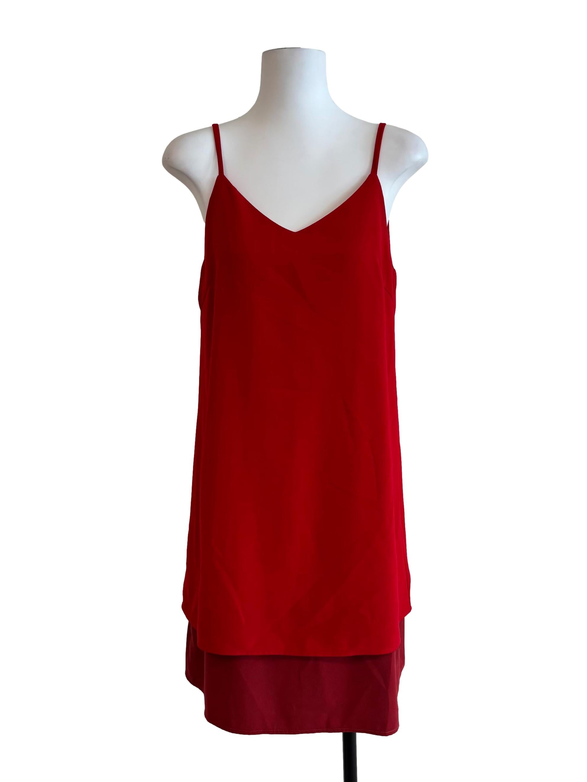 Red Two Toned Layered Cami Dress