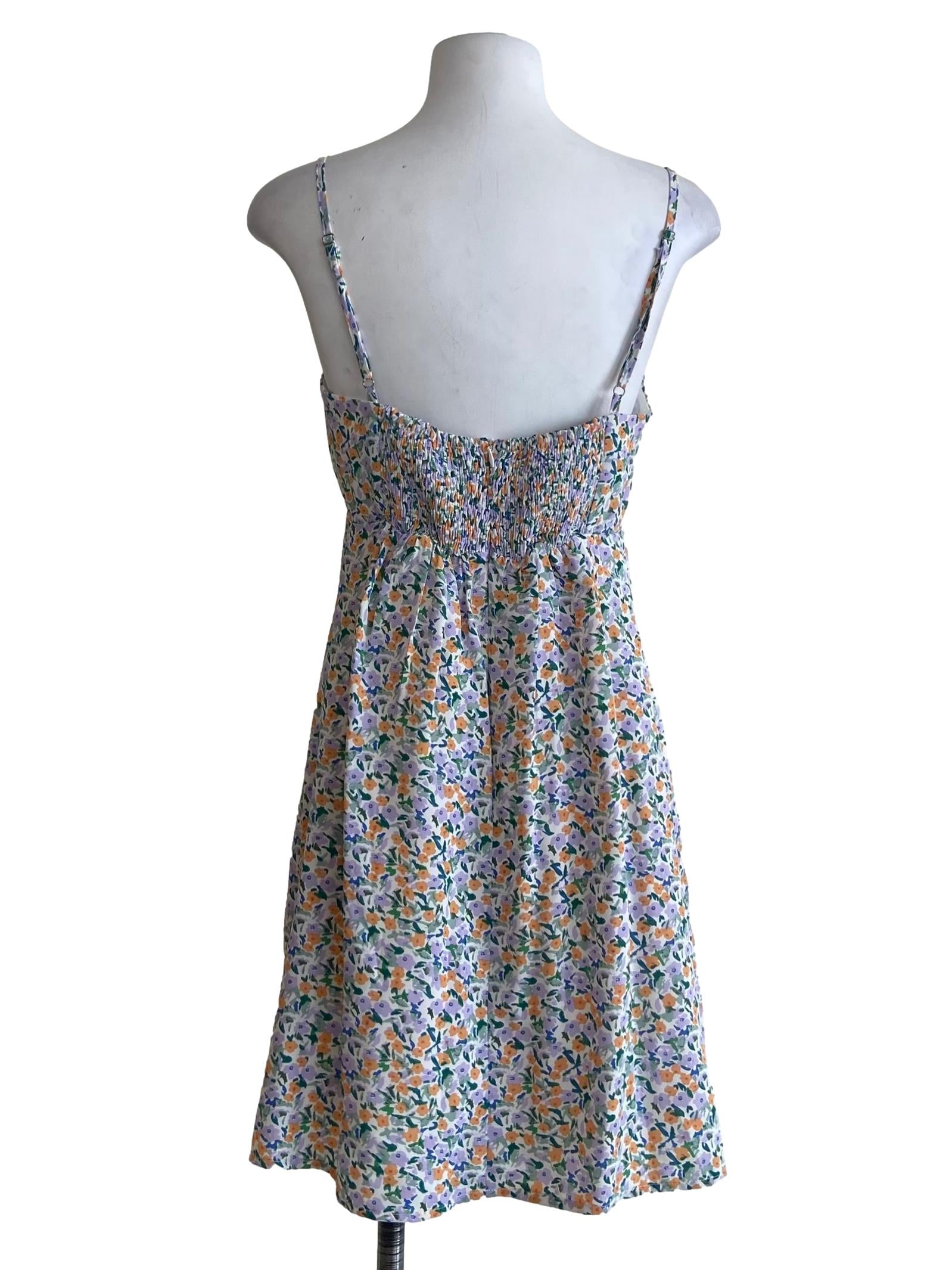 White And Floral Spaghetti Straps Sun Dress