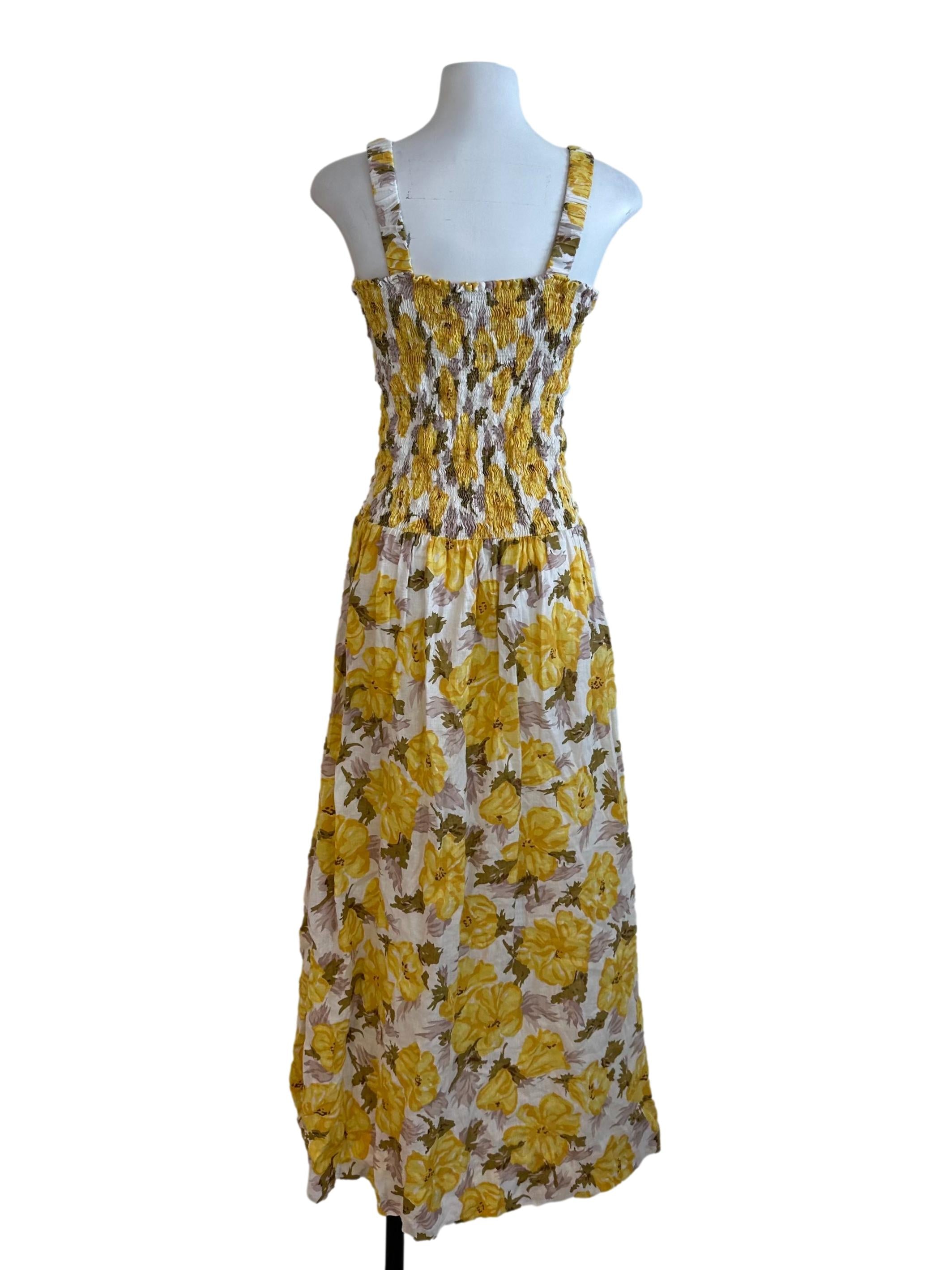 Butter Yellow Floral Square Neck Dress