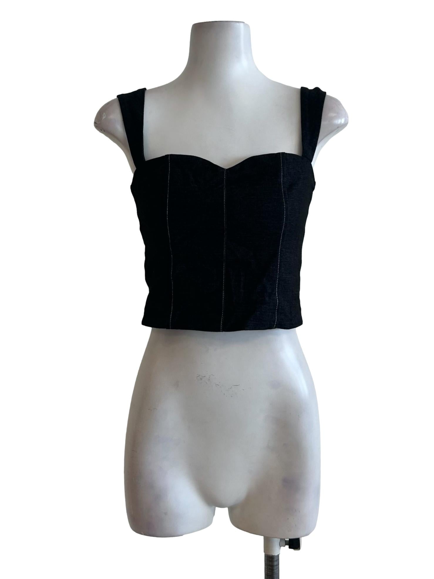Black Denim Pattern Sleeveless Top