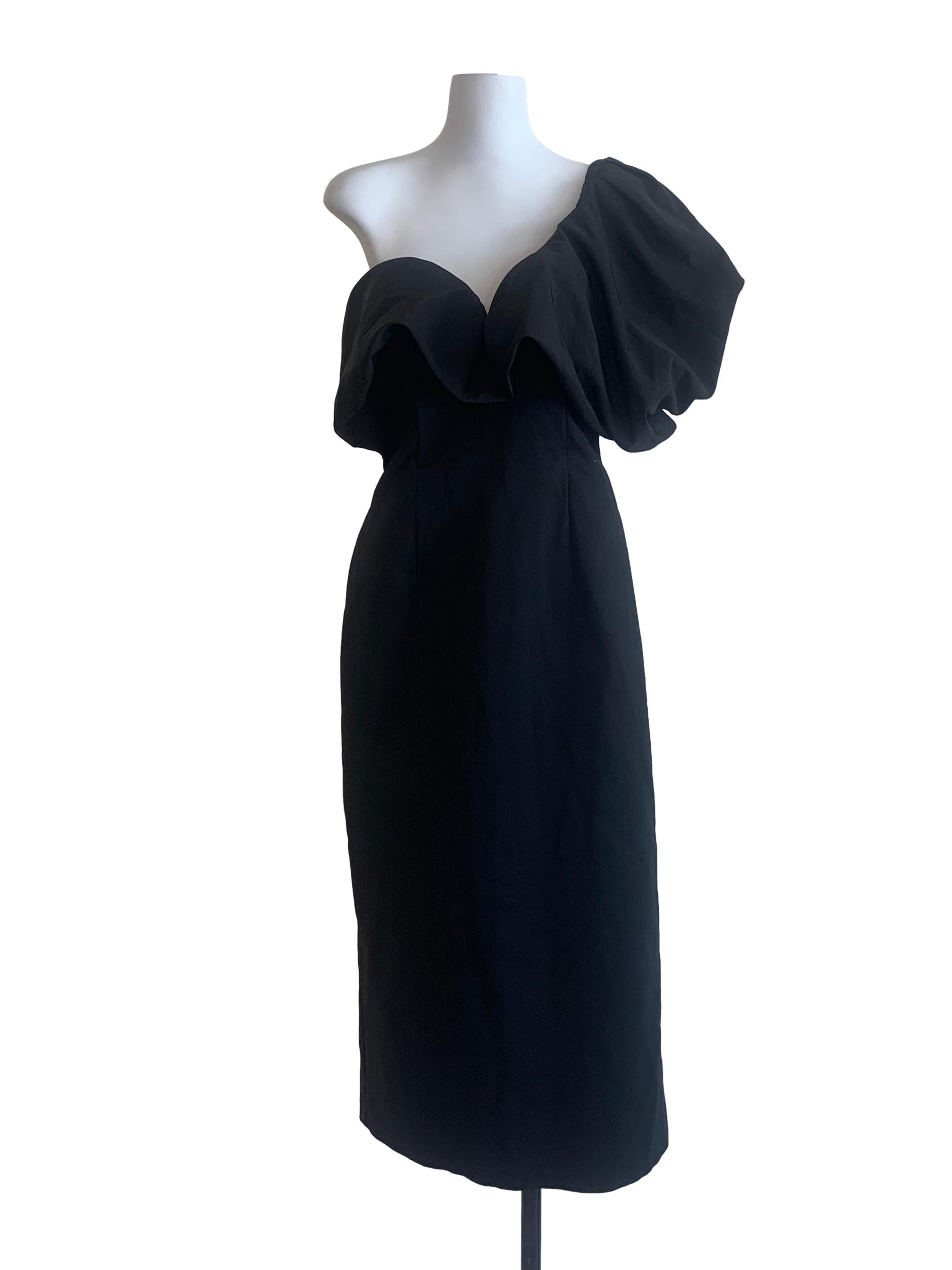 Black Asymmetrical Shoulder Dress