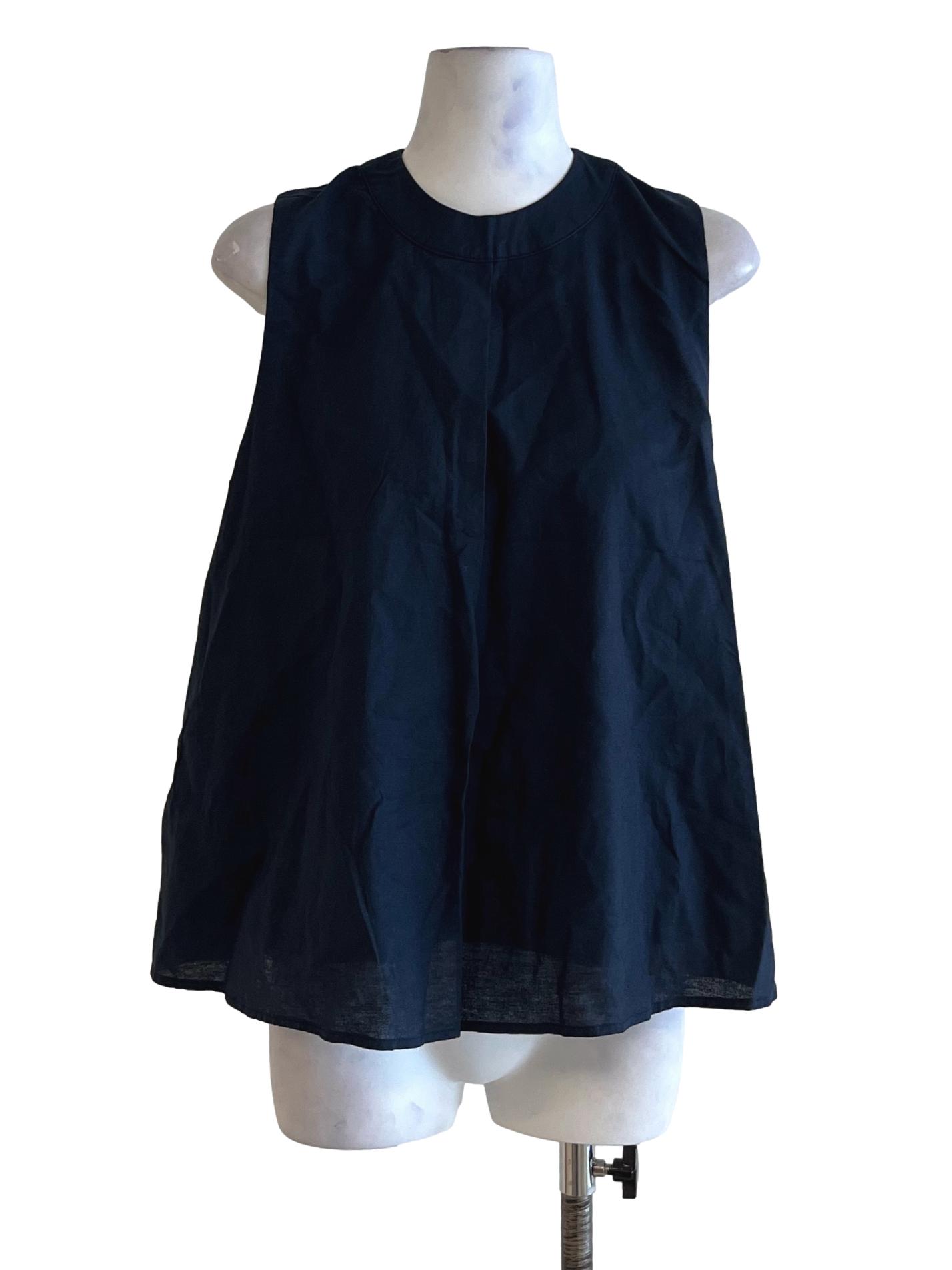 Navy Blue Jewel Neckline Sleeveless Top
