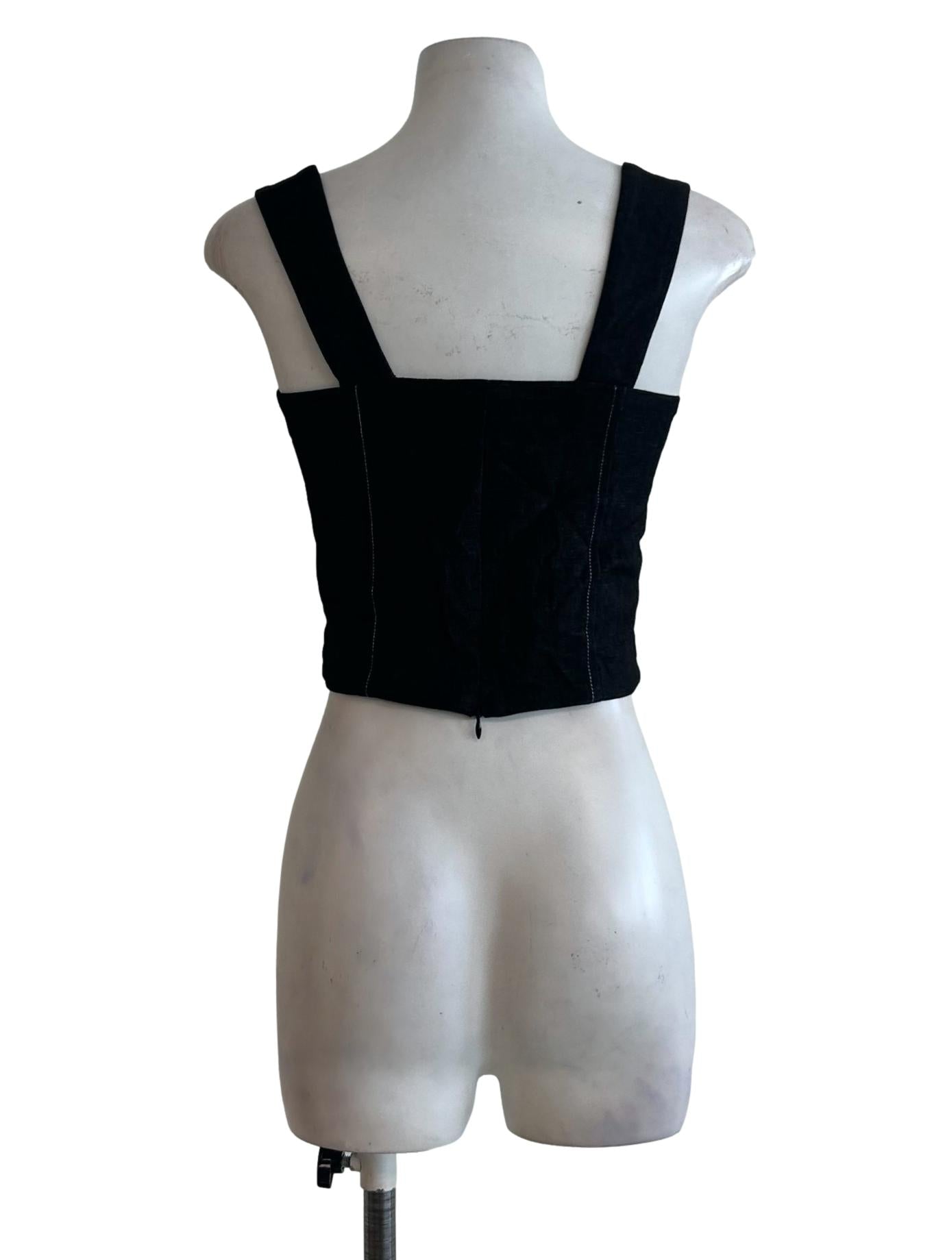 Black Denim Pattern Sleeveless Top