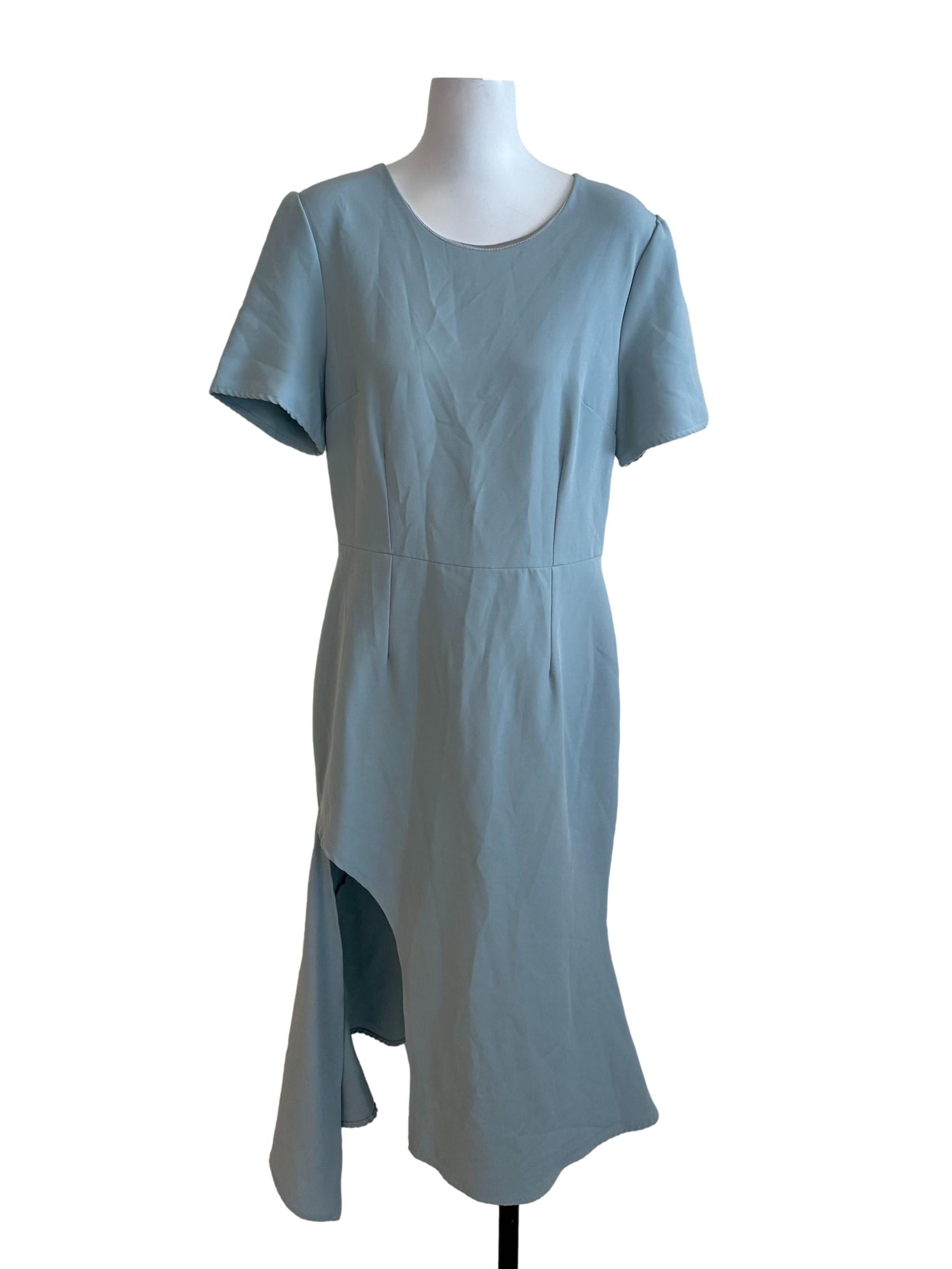 Light Blue Round Neck Slit Dress