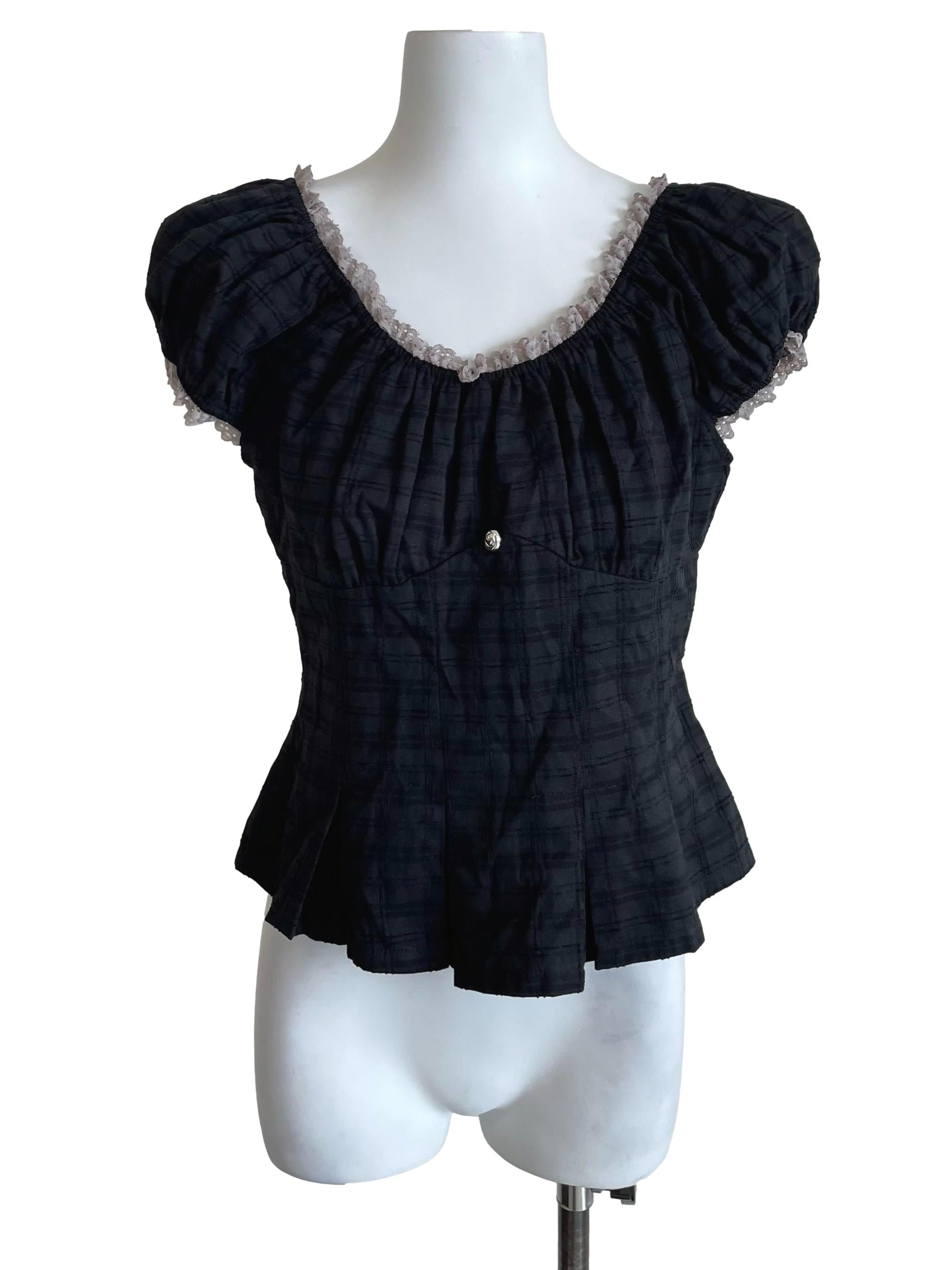Black Windowpane Coquette Top