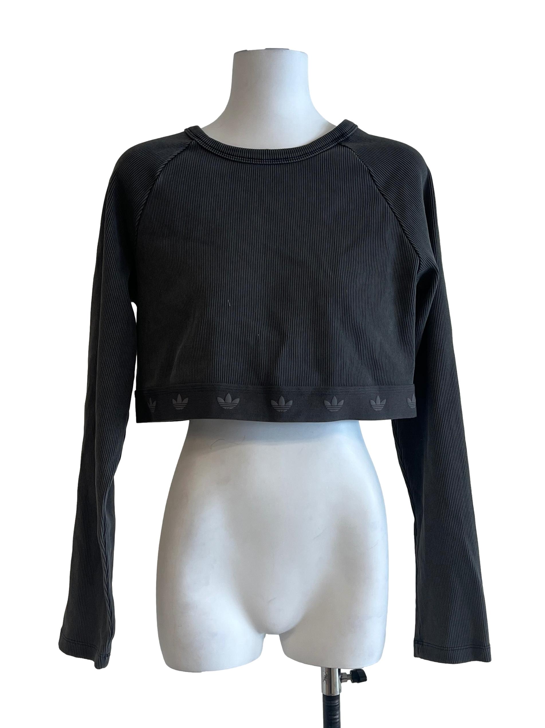 Charcoal Grey Long Sleeve Cropped Top