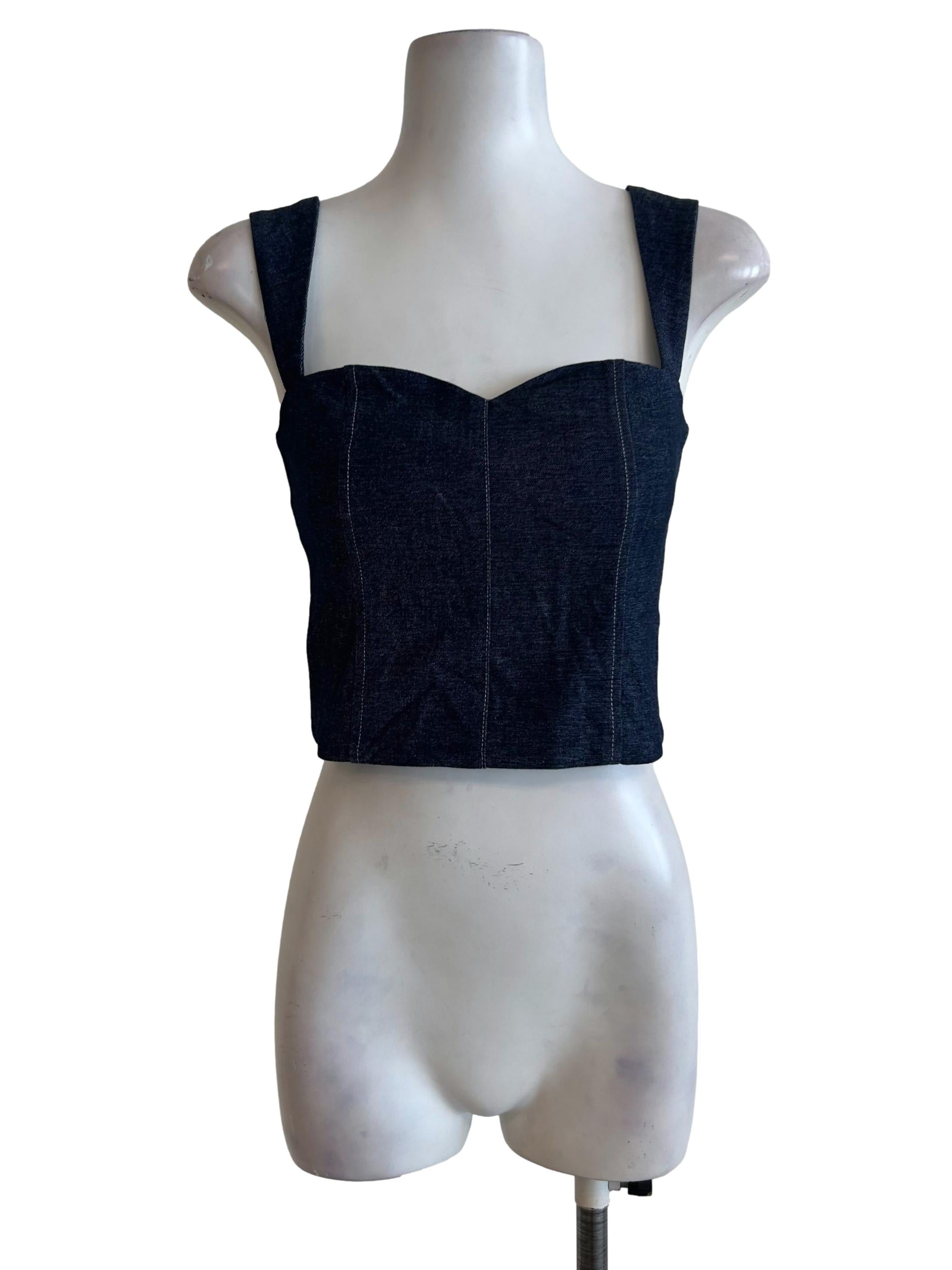 Blue Denim Pattern Sleeveless Top