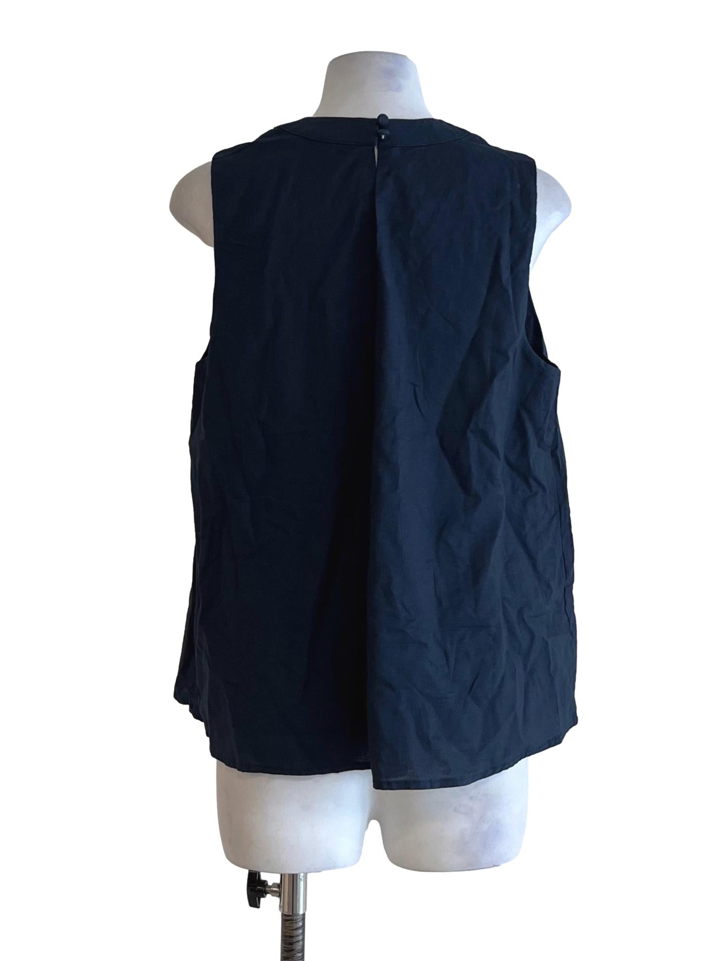 Navy Blue Jewel Neckline Sleeveless Top