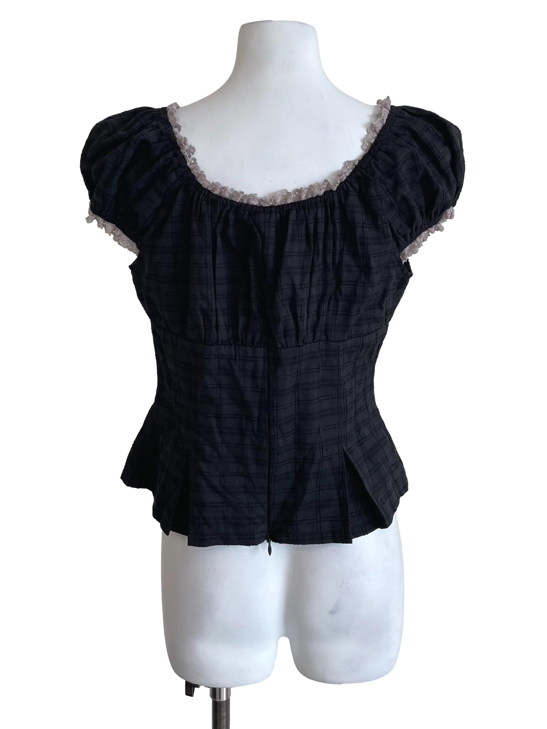 Black Windowpane Coquette Top