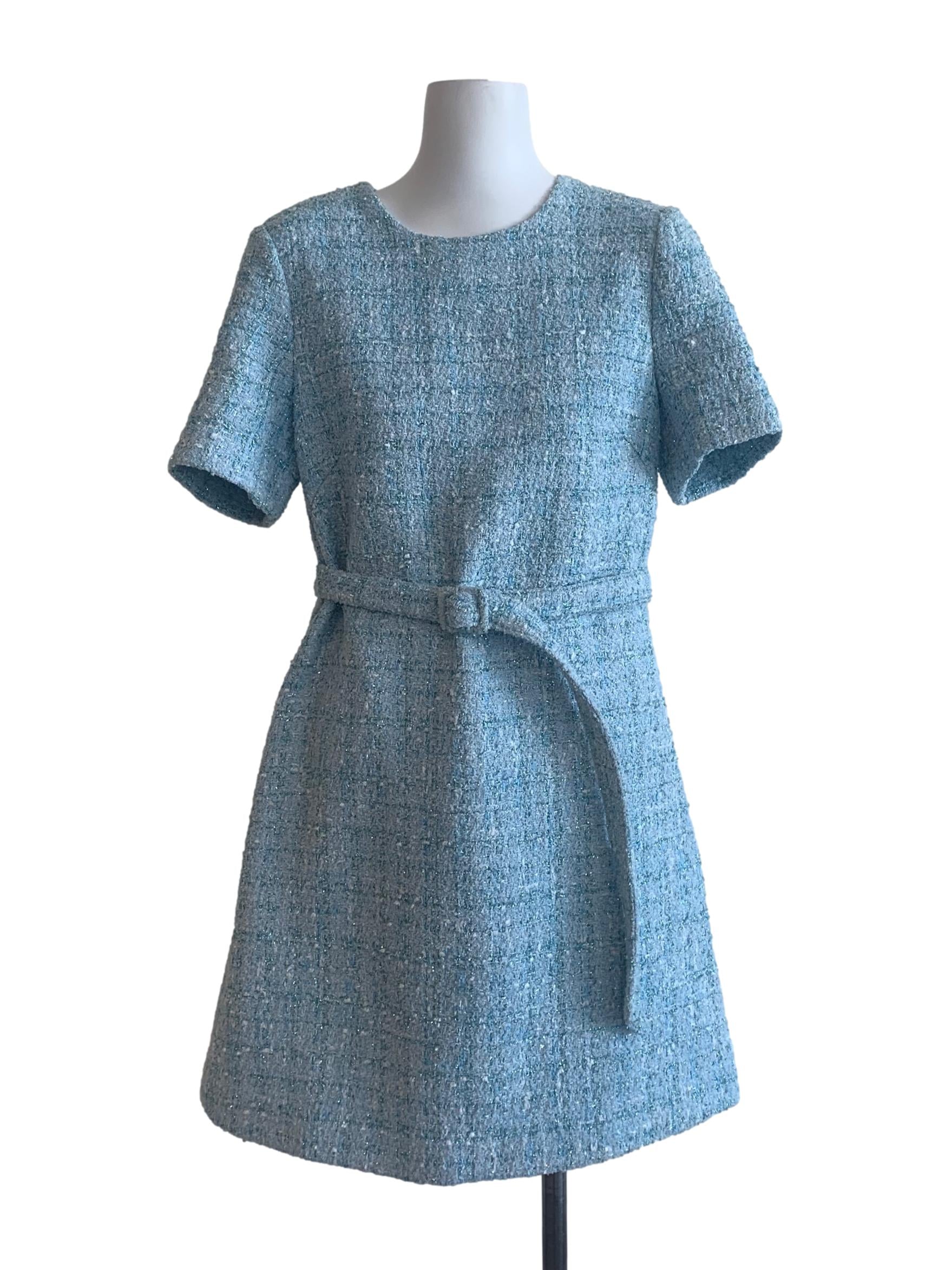 Light Blue Tweed Pattern Dress