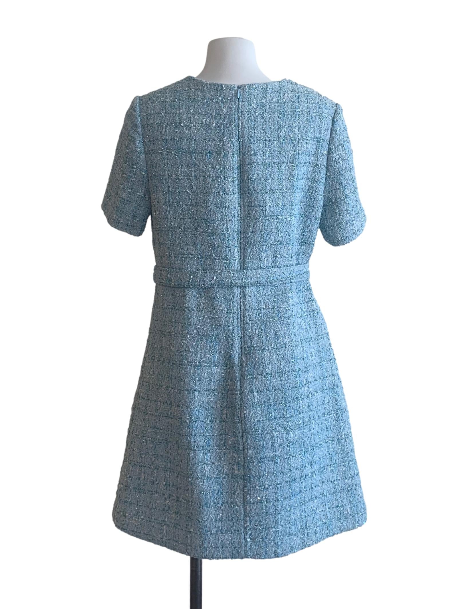 Light Blue Tweed Pattern Dress