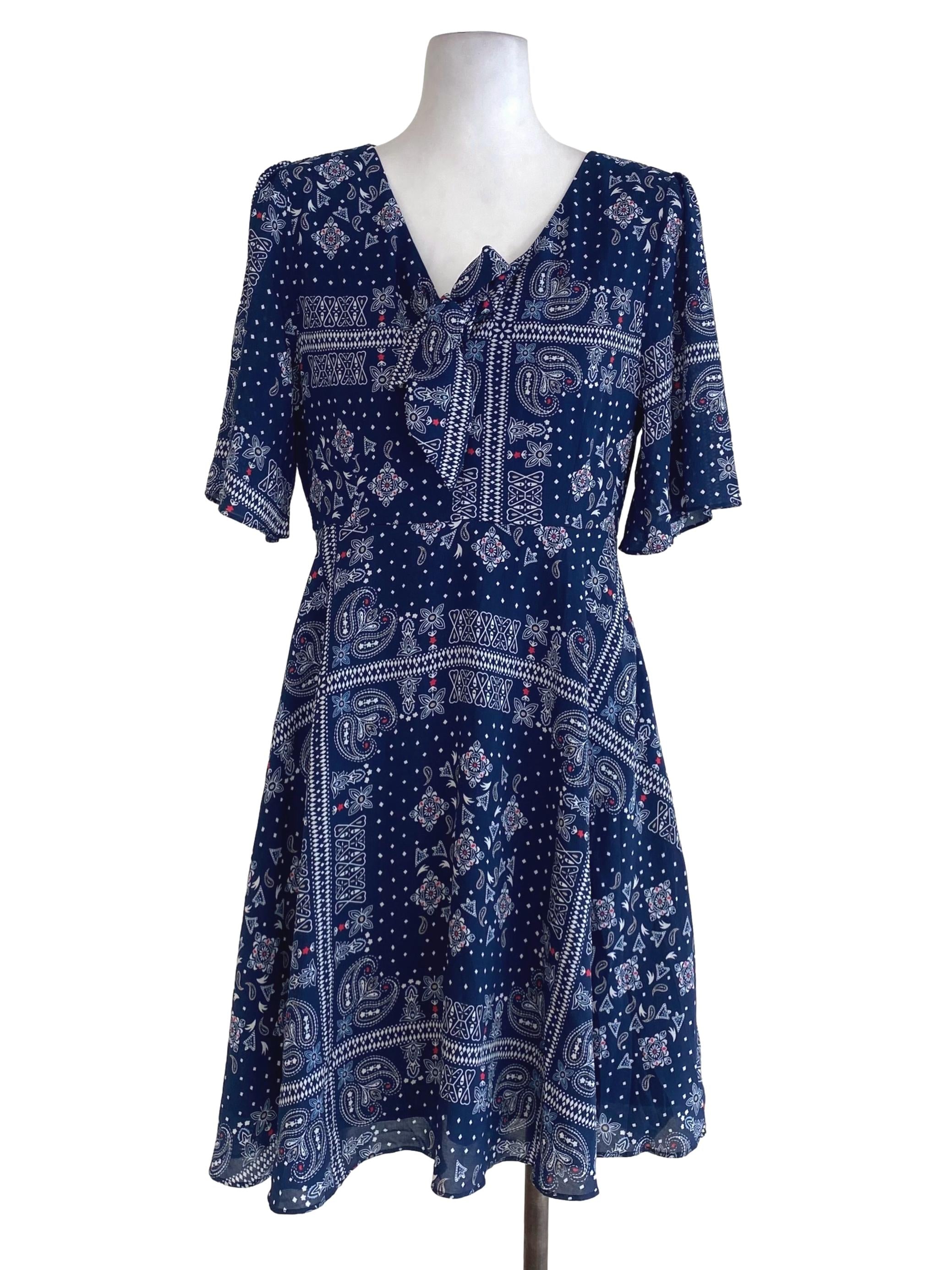 Fashmob  Navy Vintage Abstract Dress  | REFASH