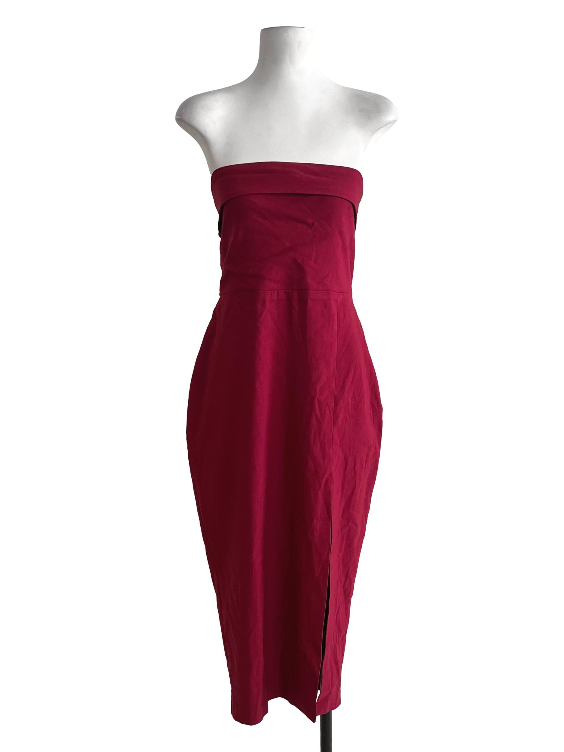 Wine Red Tube Midi Dress