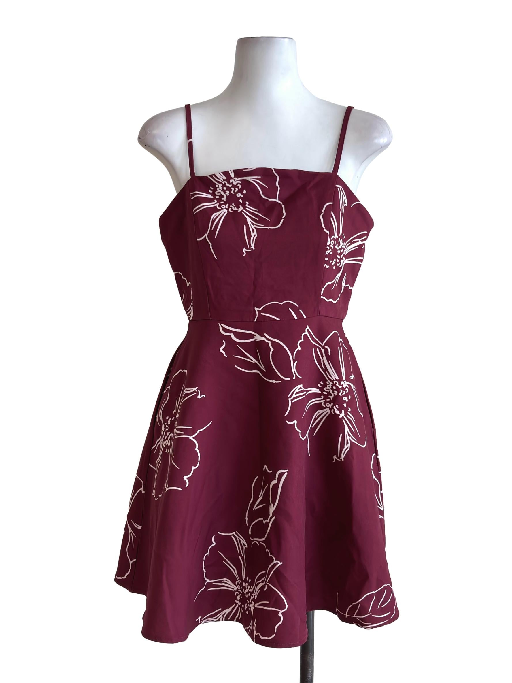Maroon Red Printed Romper Dress
