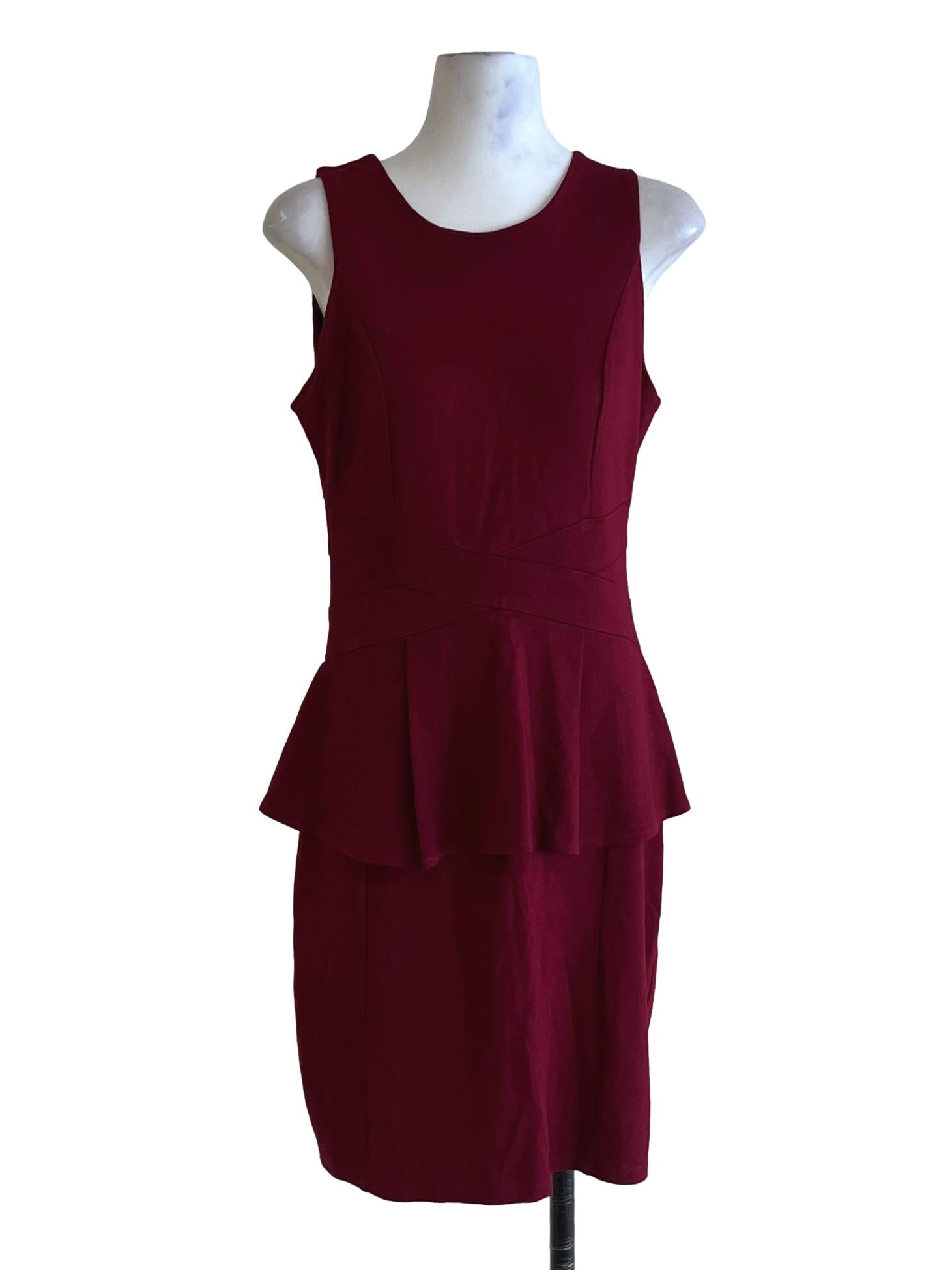 Wine Red Jewel Neckline A-Line Dress