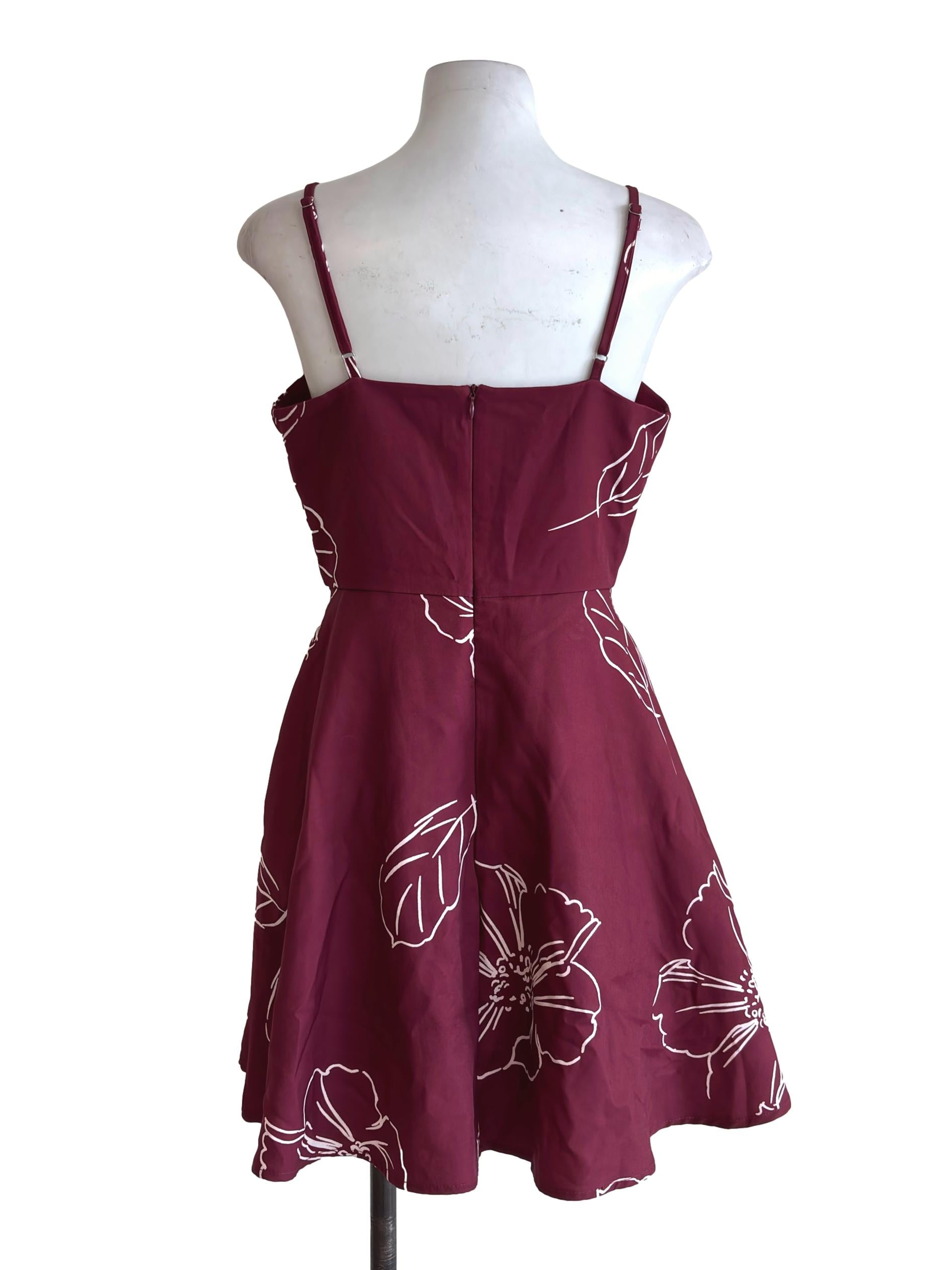 Maroon Red Printed Romper Dress