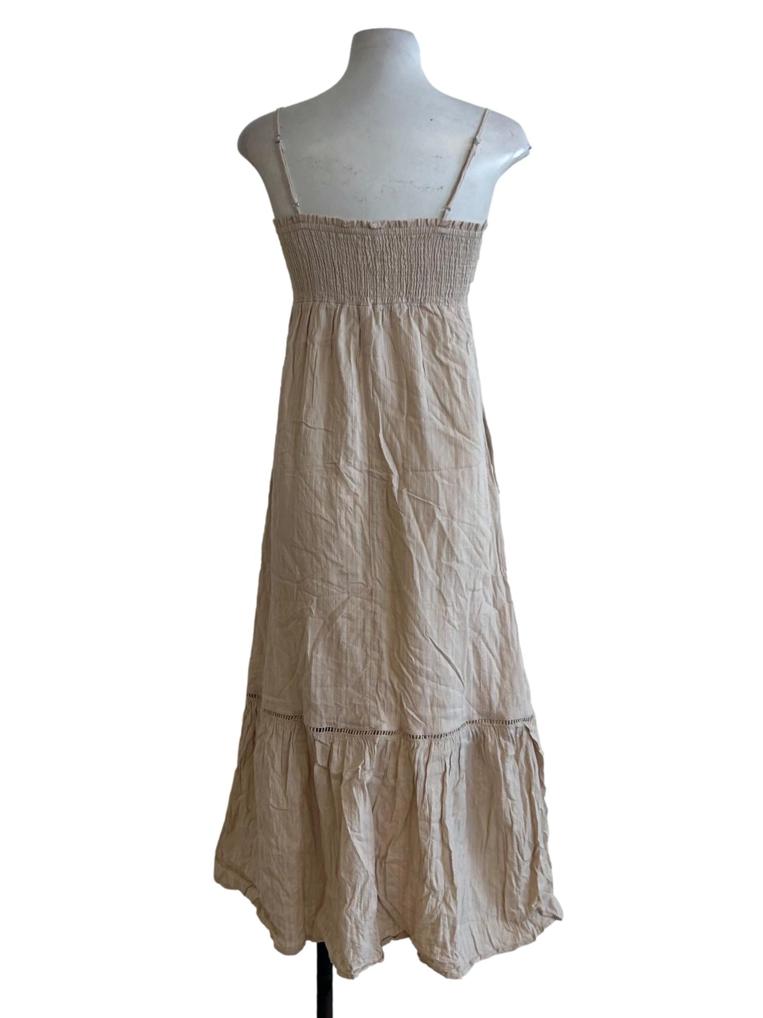 Beige Smocked Midi Dress