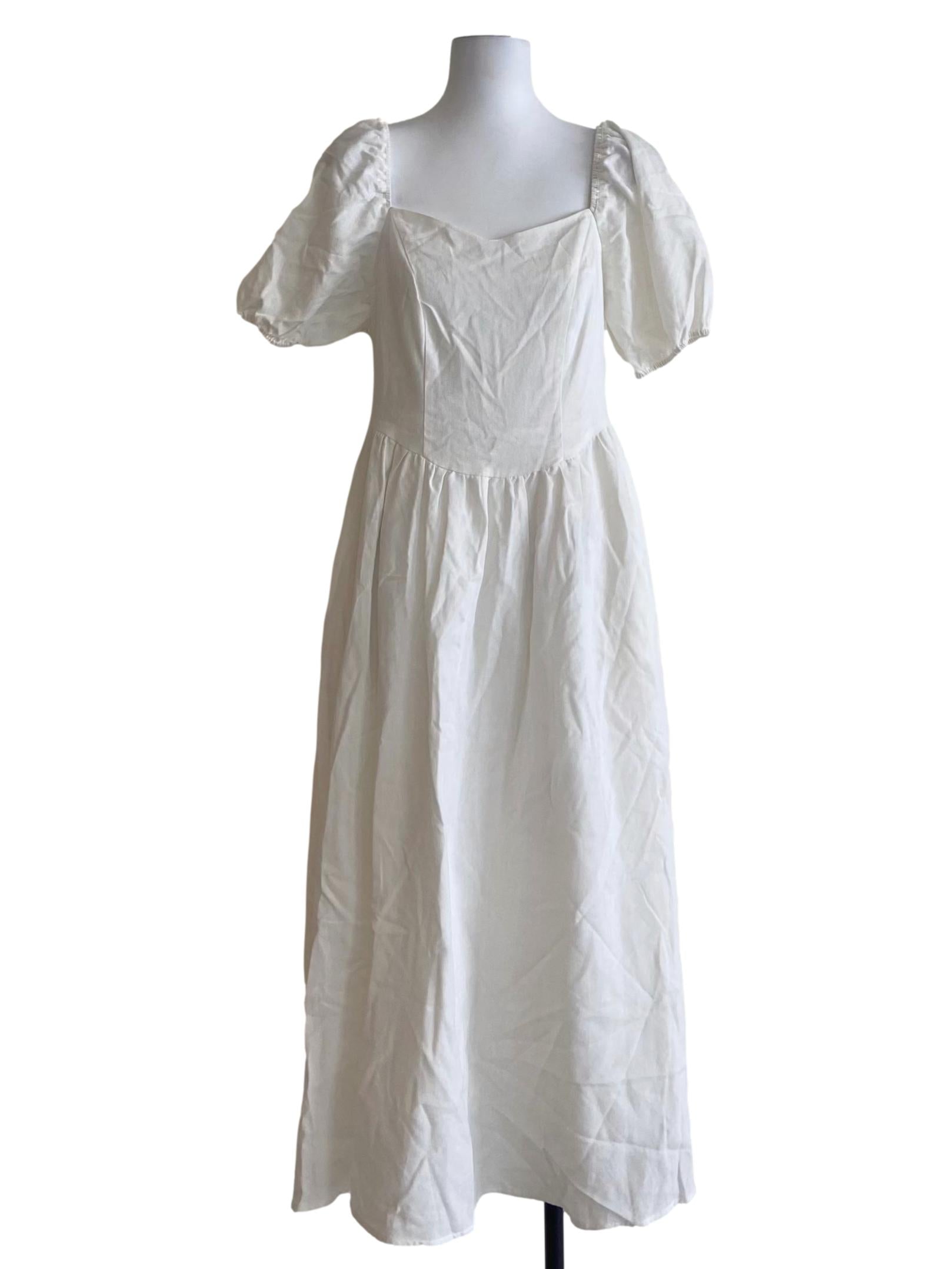 White Square Neck Empire Dress