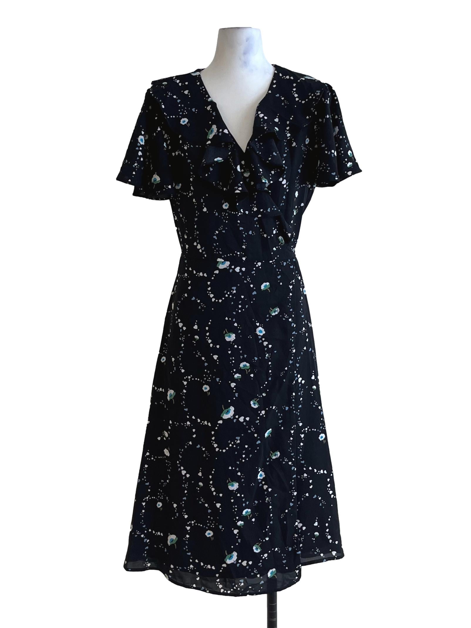 Black Abstract Wrap Dress