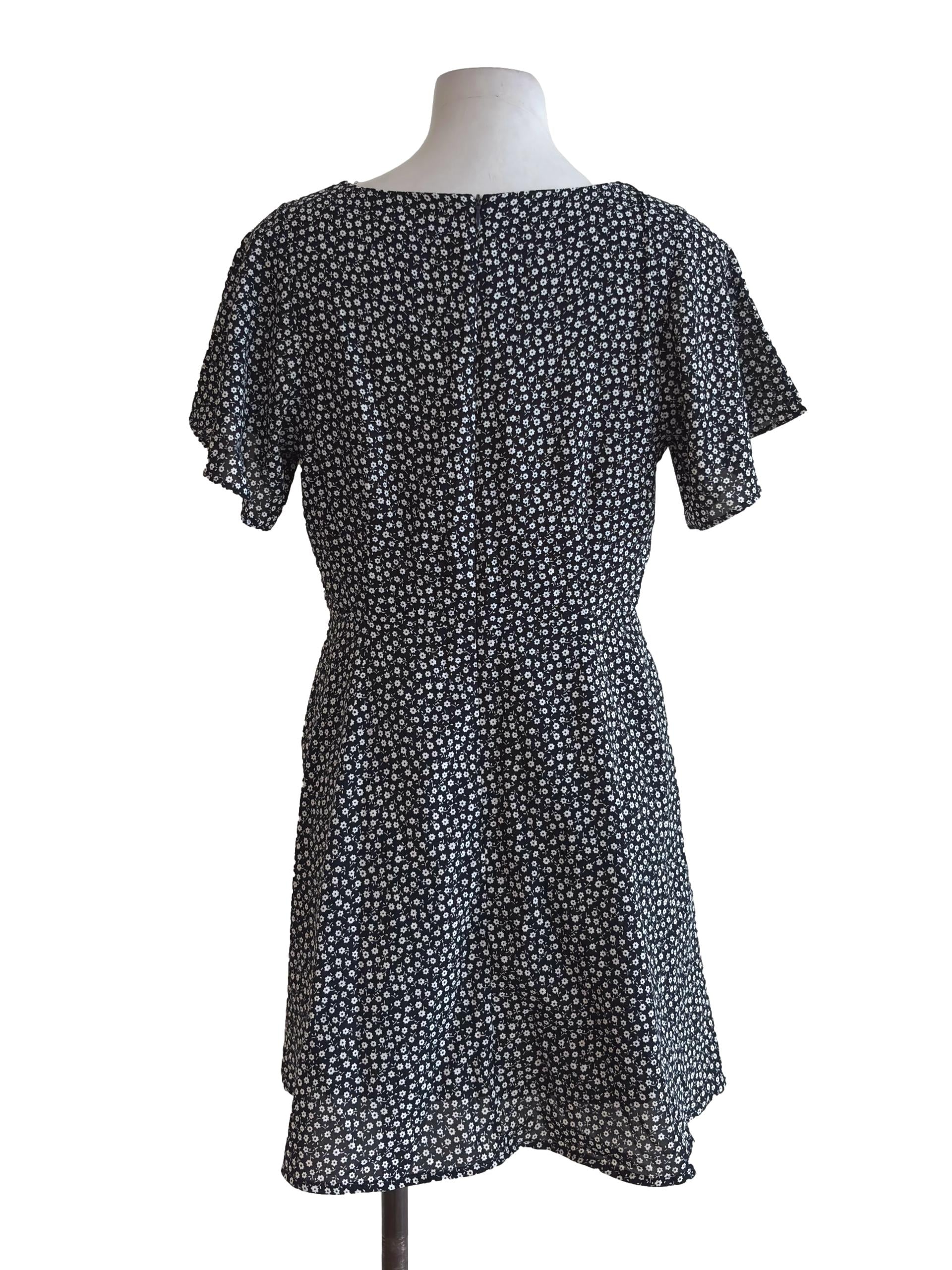 Dark Blue Floral Square Neck Romper Dress