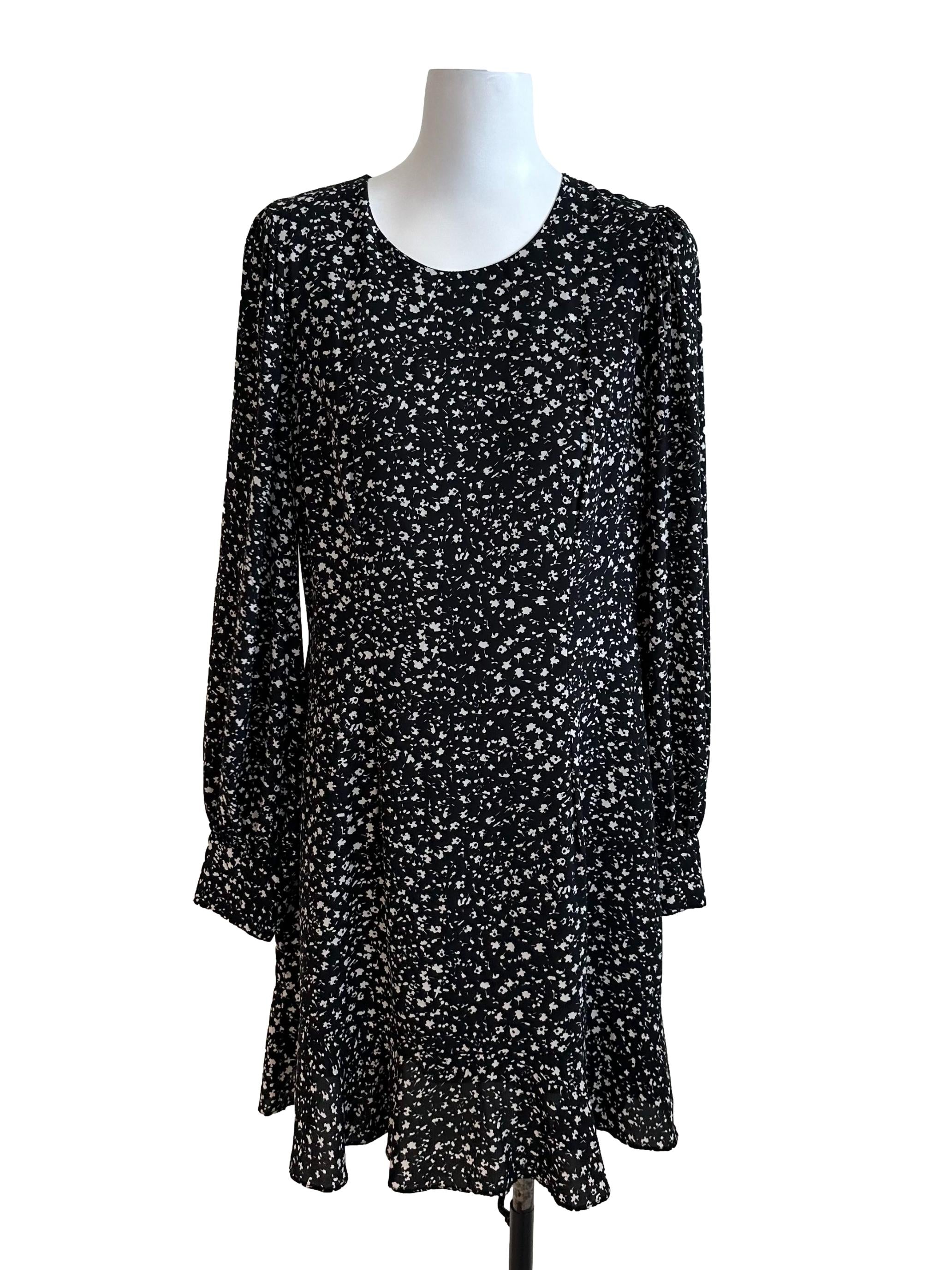 Raven Black Pattern Long Sleeve Dress