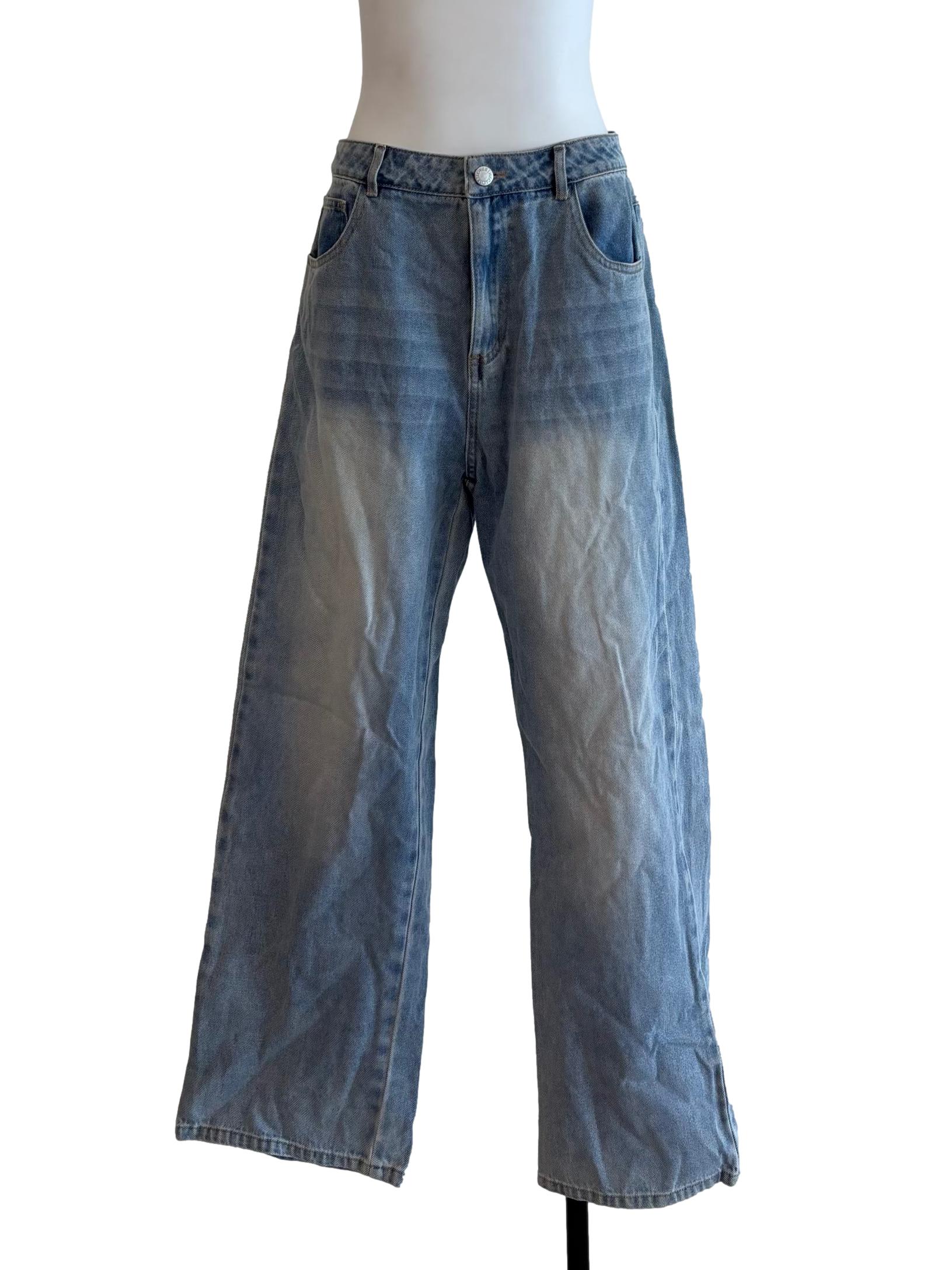 Washed Blue Wide Leg Jeans