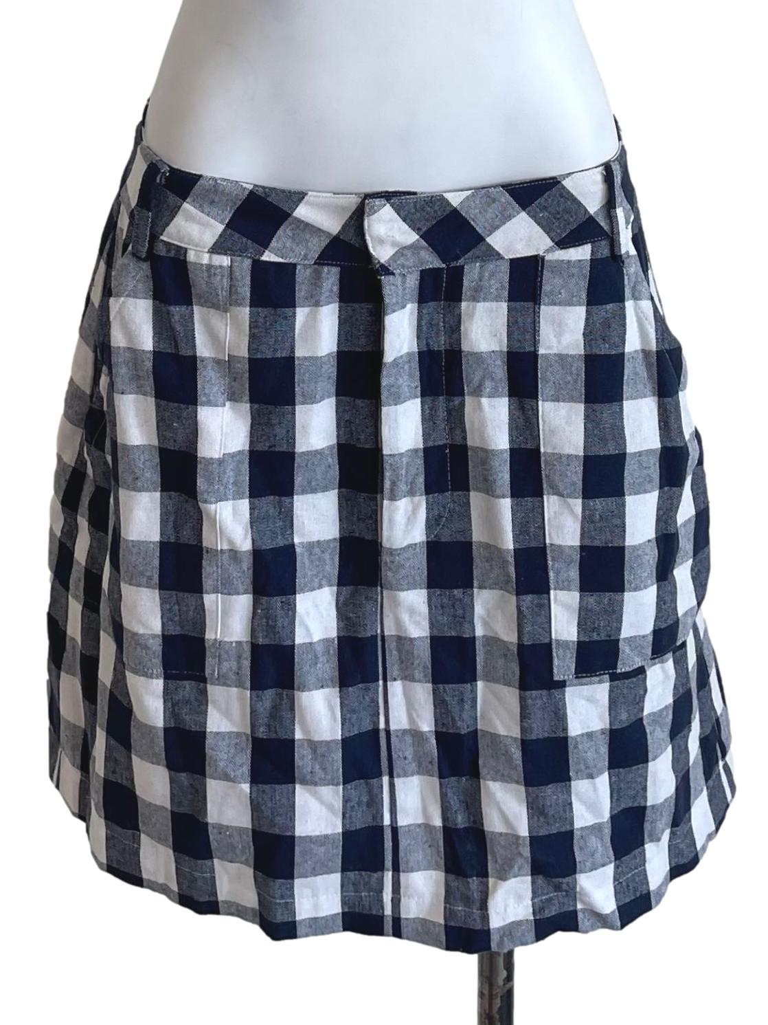 Denim Gingham Patch Pocket Skirt