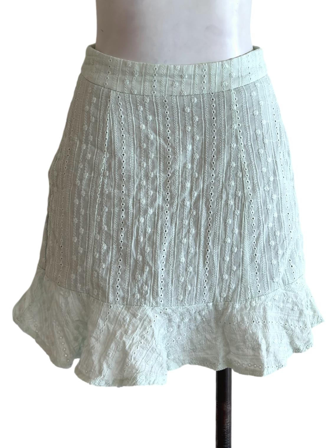 Mint Green Embroidered Mini Skirt