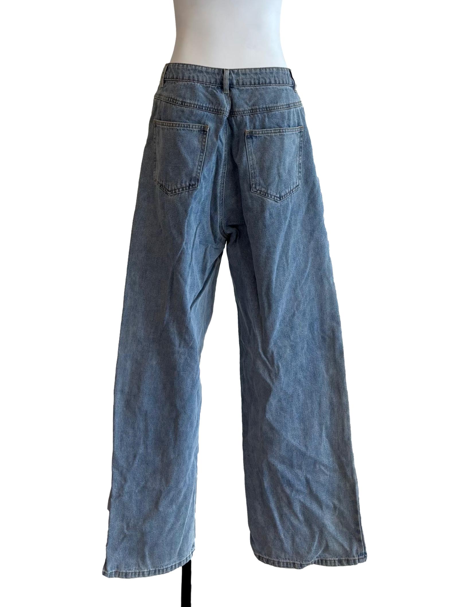 Washed Blue Wide Leg Jeans