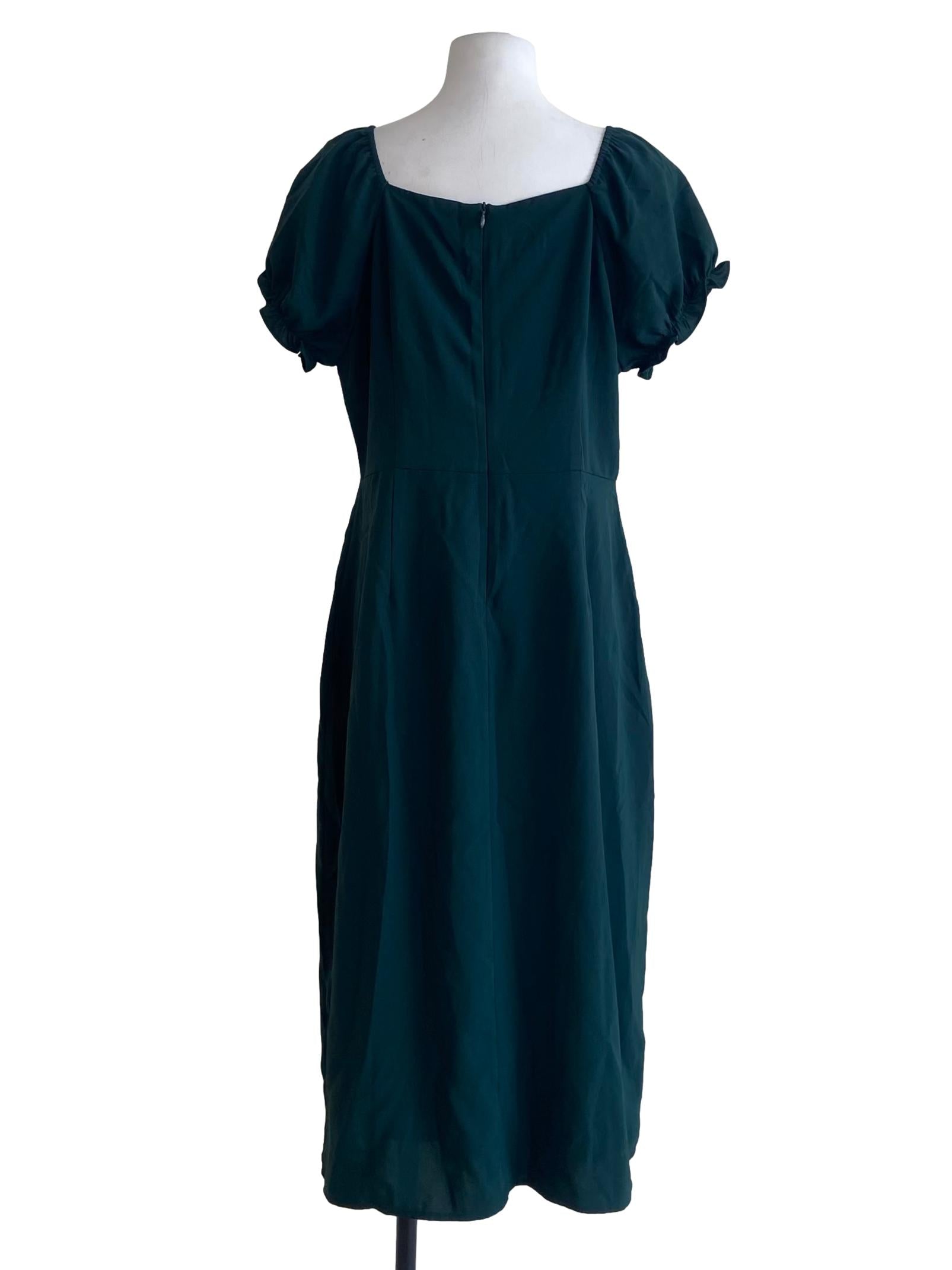 Emerald Green Square Neck Slit Shift Dress