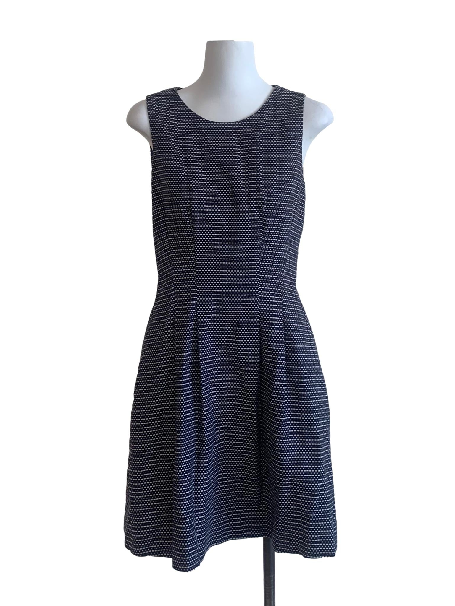 Navy Blue Line Pattern A-Line Dress
