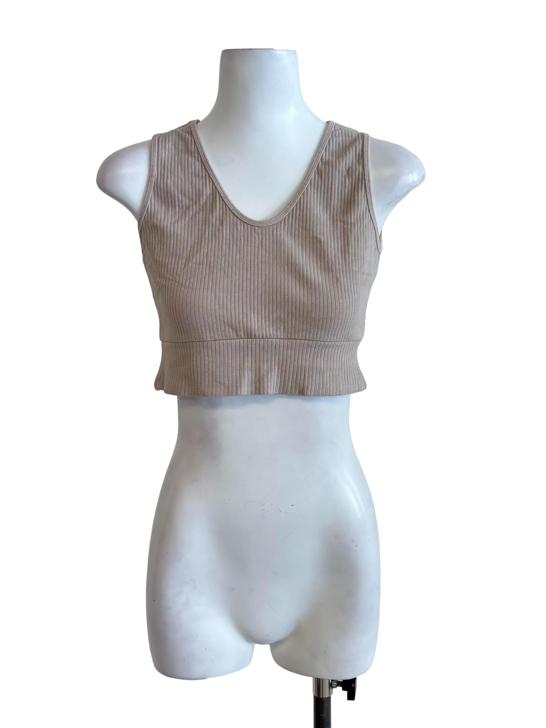 Beige Cropped Knit Tank Top