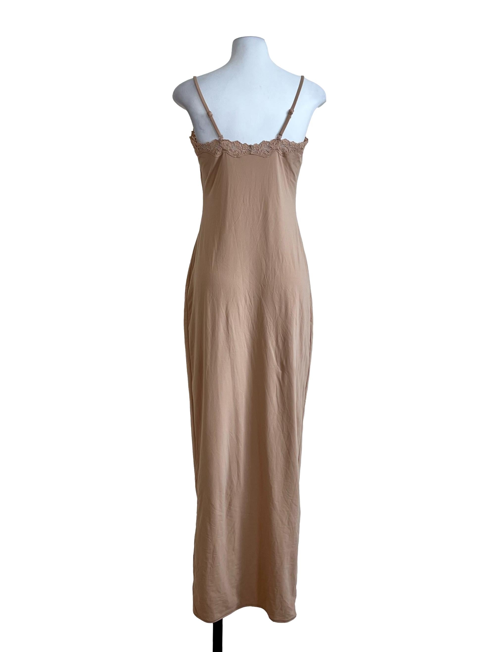Brown Plain Long Slip Dress