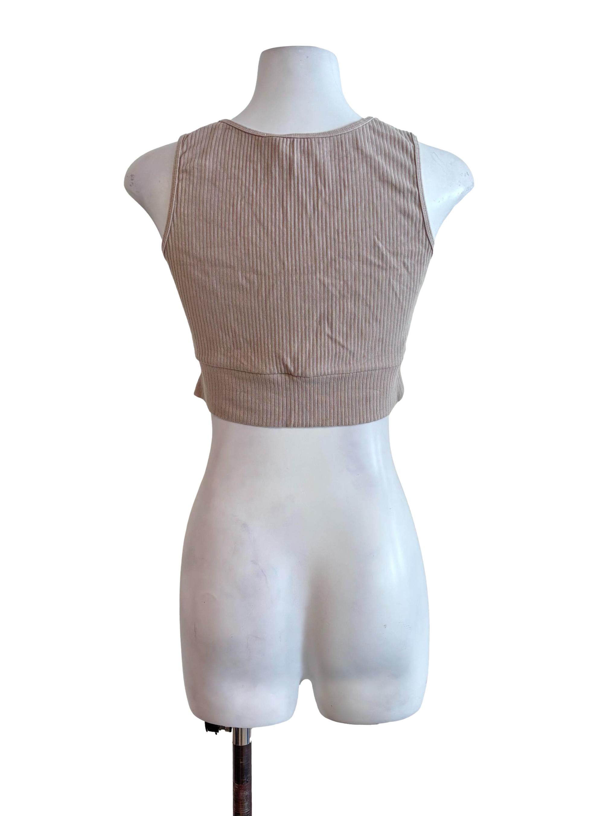 Beige Cropped Knit Tank Top