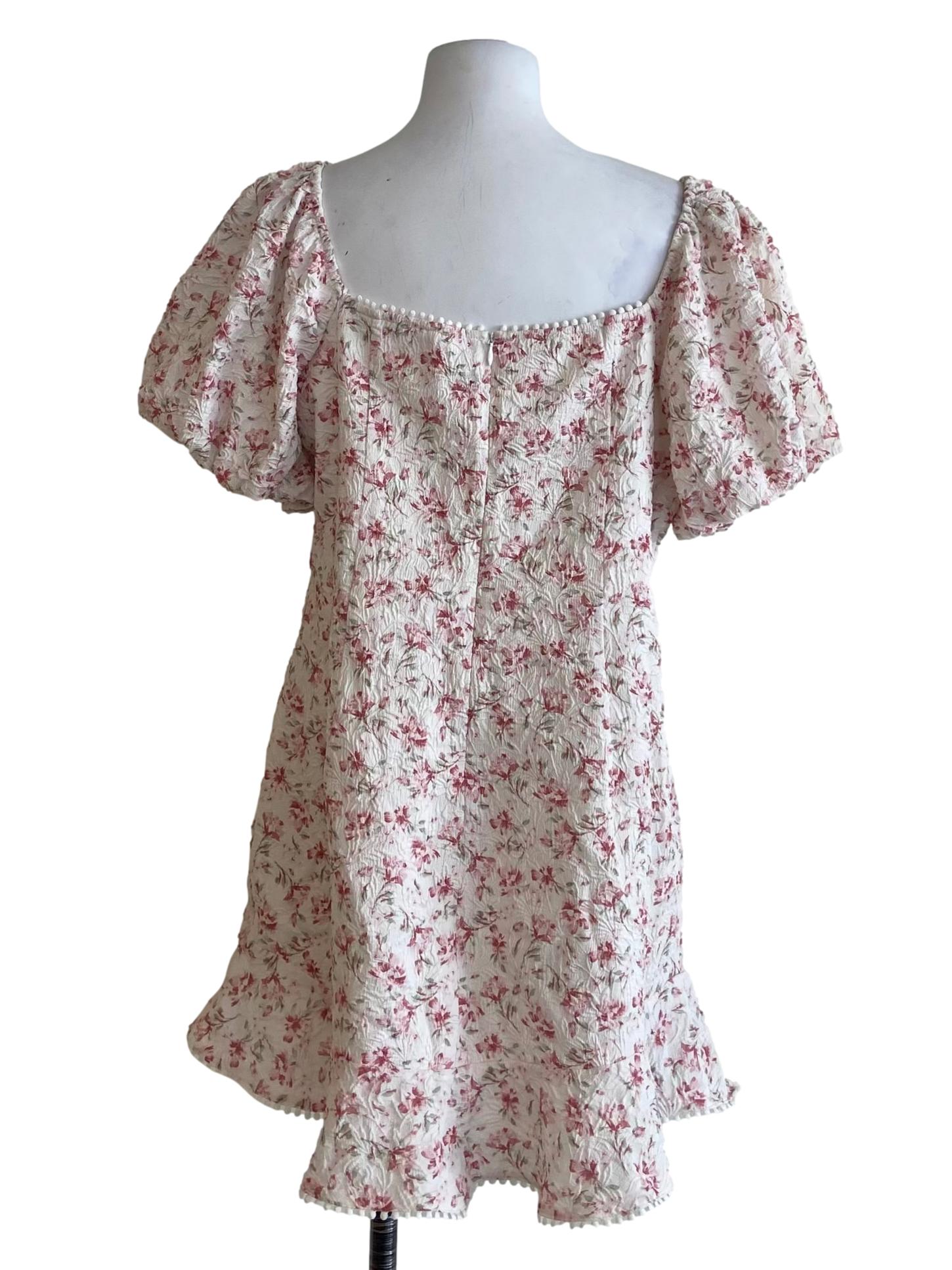 White And Pink Floral Drop Waist Dress