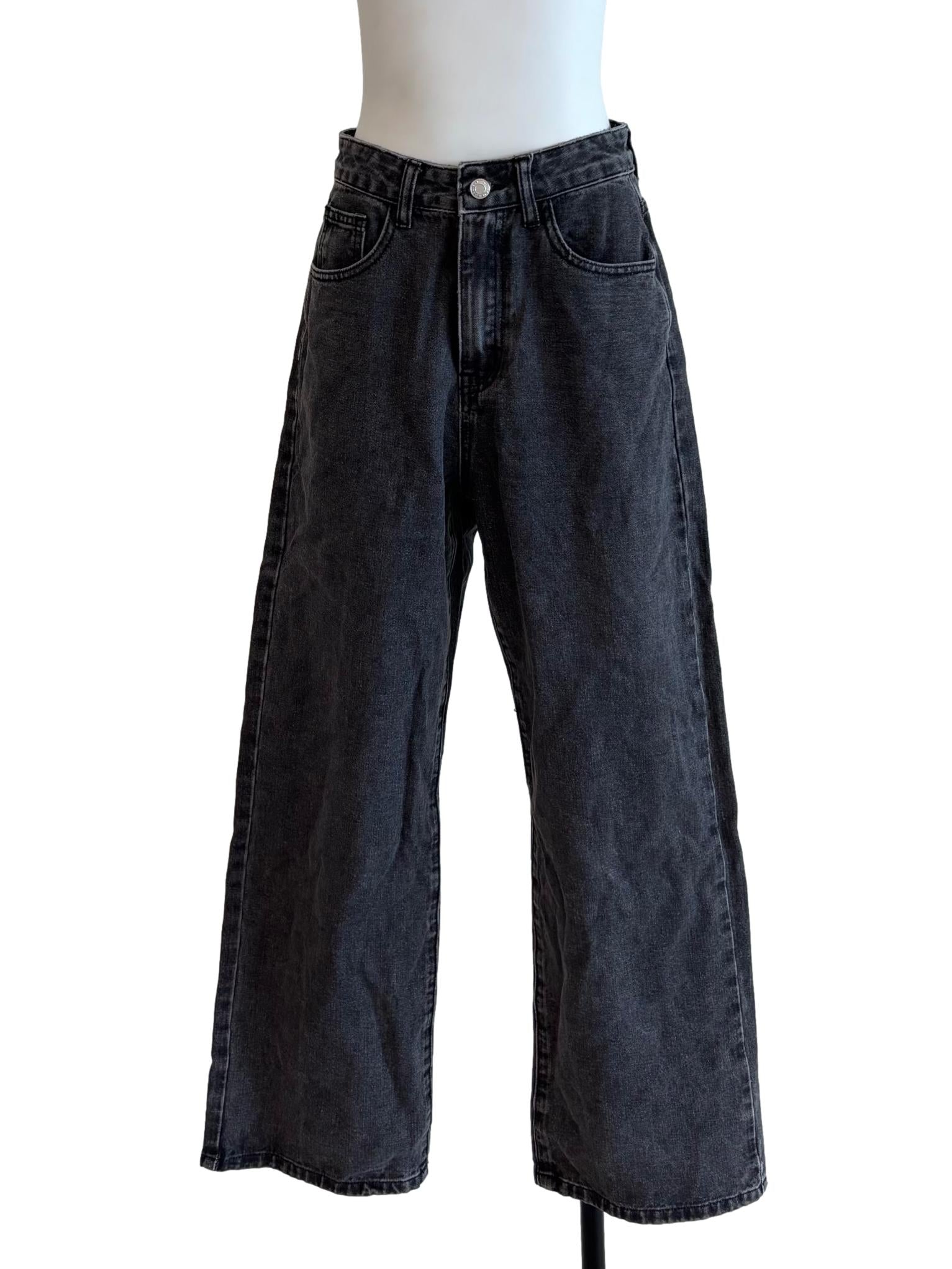 Washed Black Wide Leg Jeans