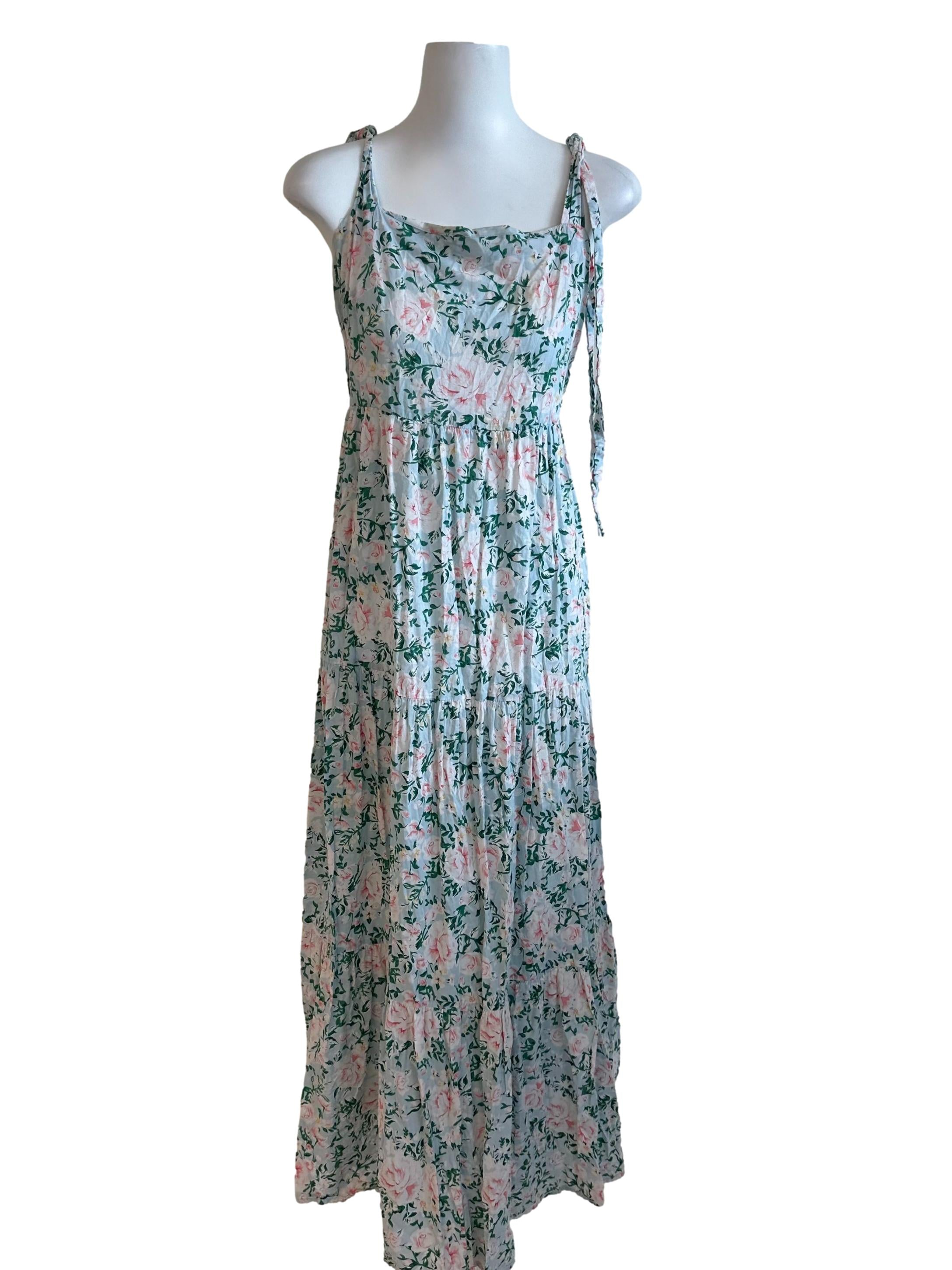 Sky Blue Floral Tiered Dress