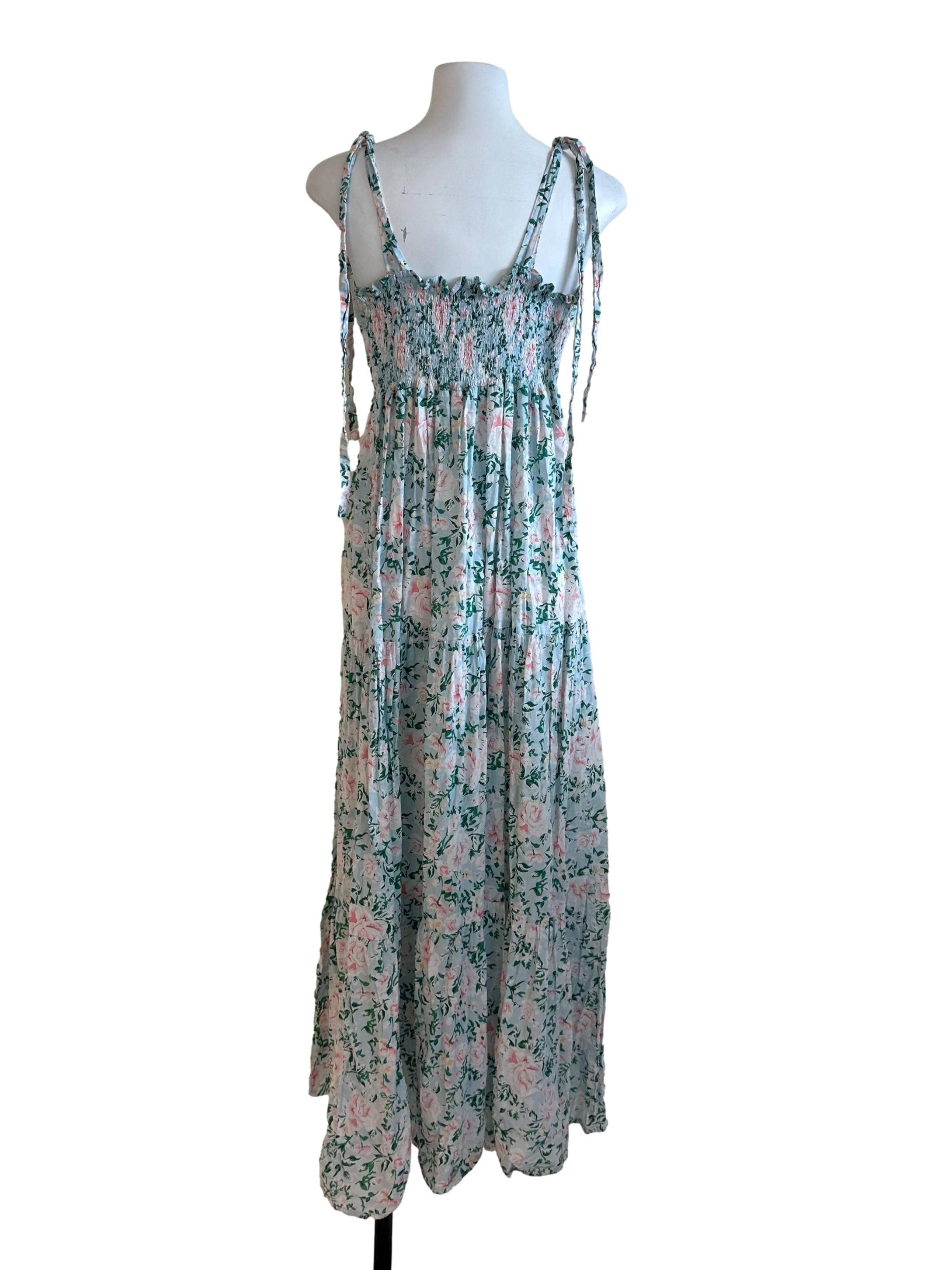 Sky Blue Floral Tiered Dress