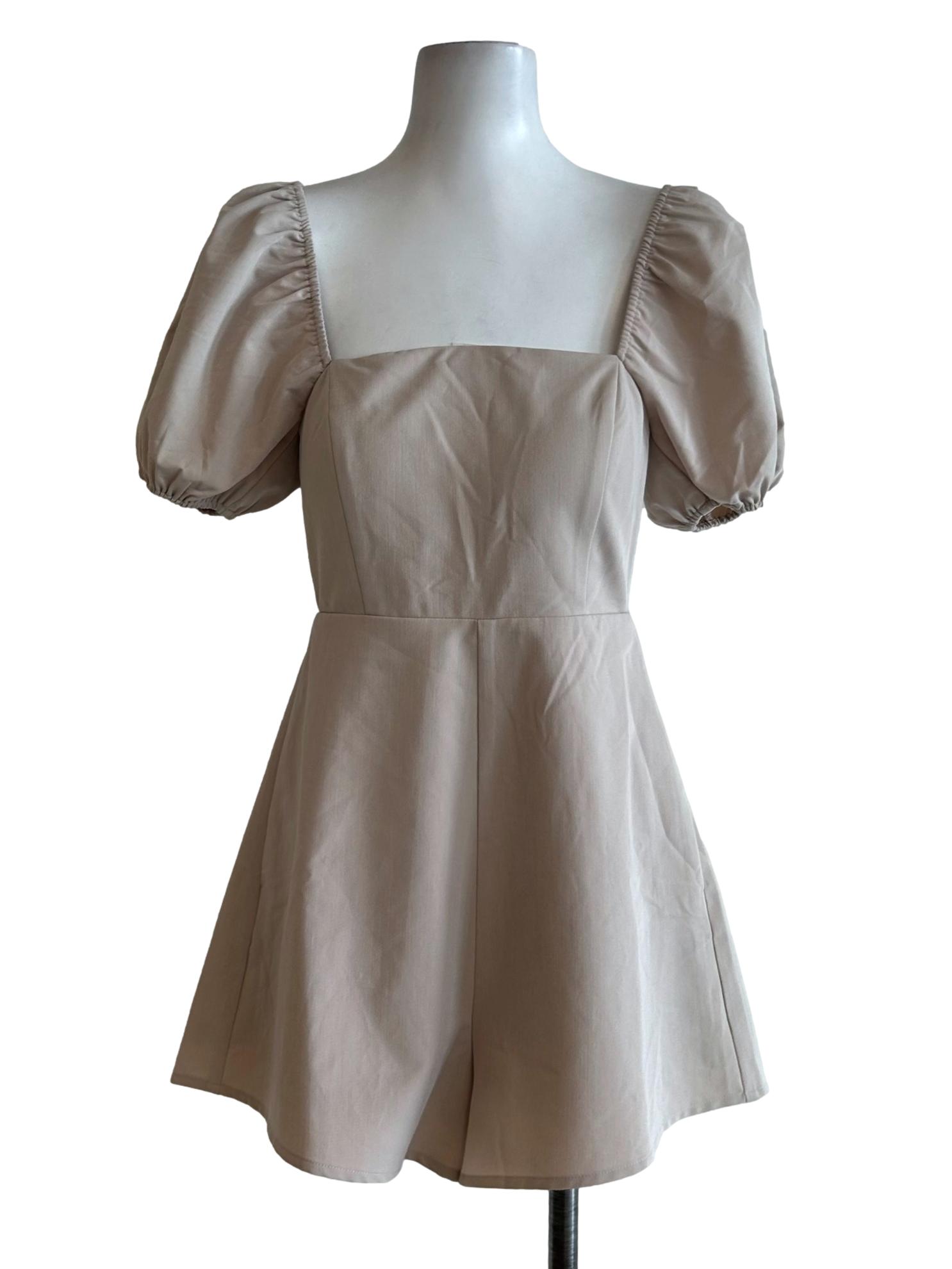 Beige Puff Sleeve Romper