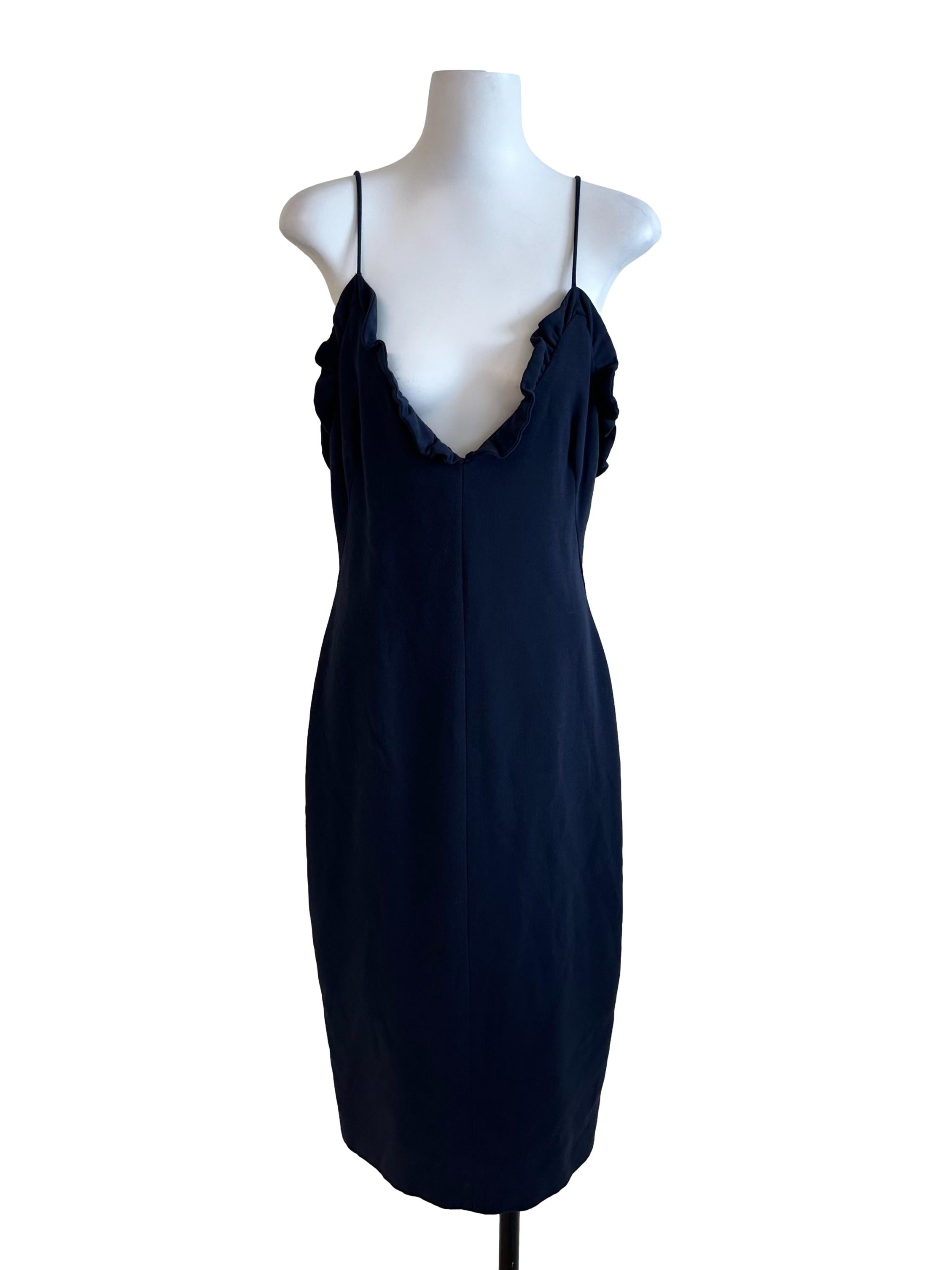Navy Blue V Neck Spaghetti Strap Dress