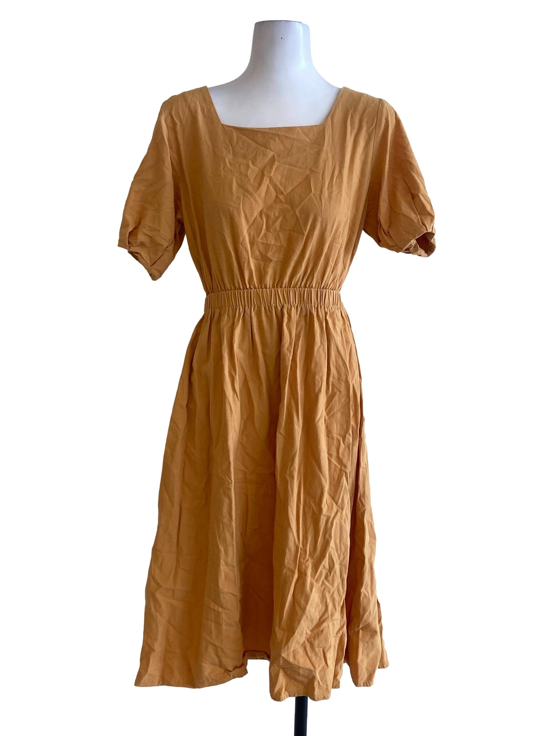 Honey Orange Juliet Sleeve A-Line Dress