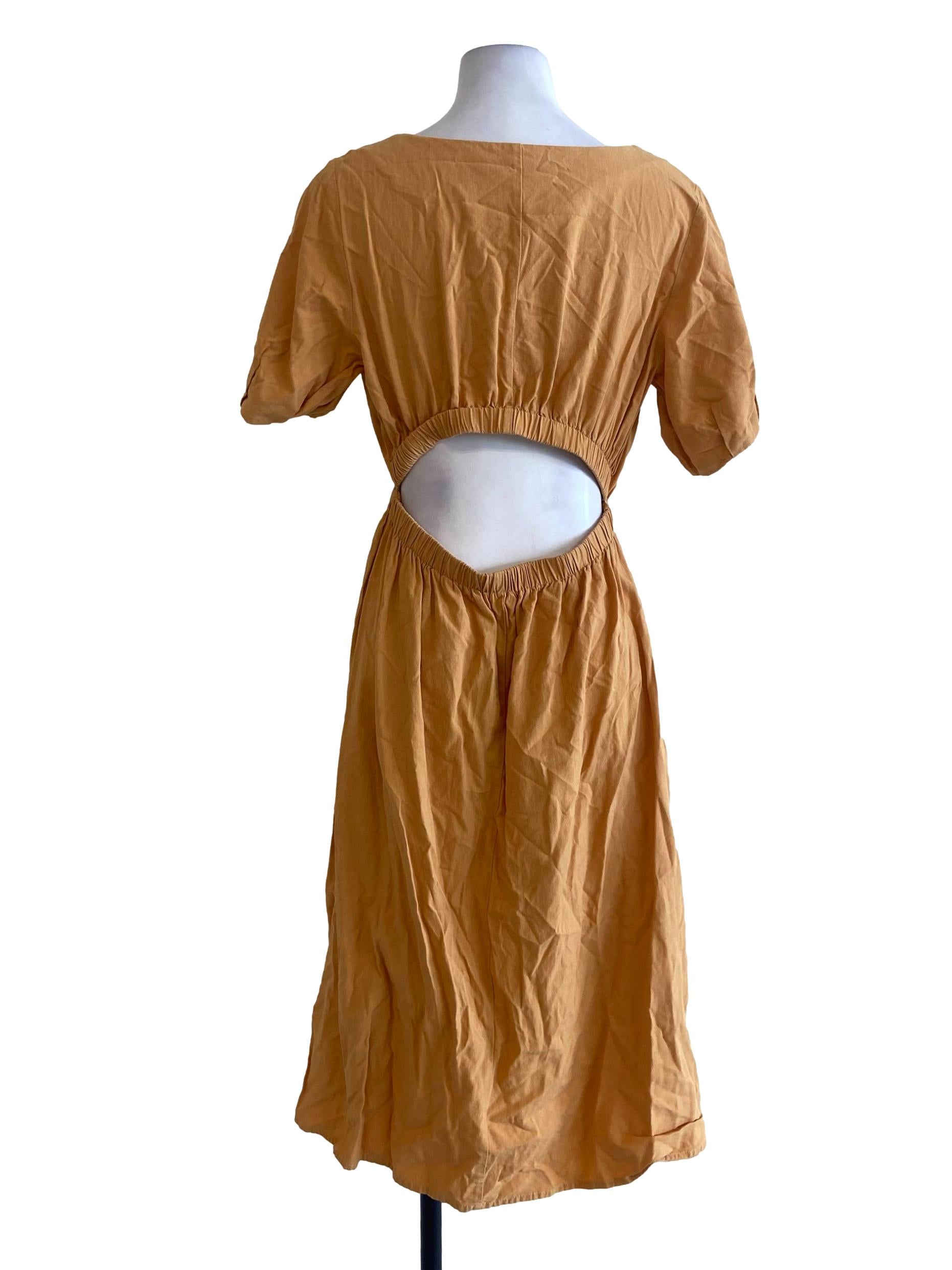 Honey Orange Juliet Sleeve A-Line Dress