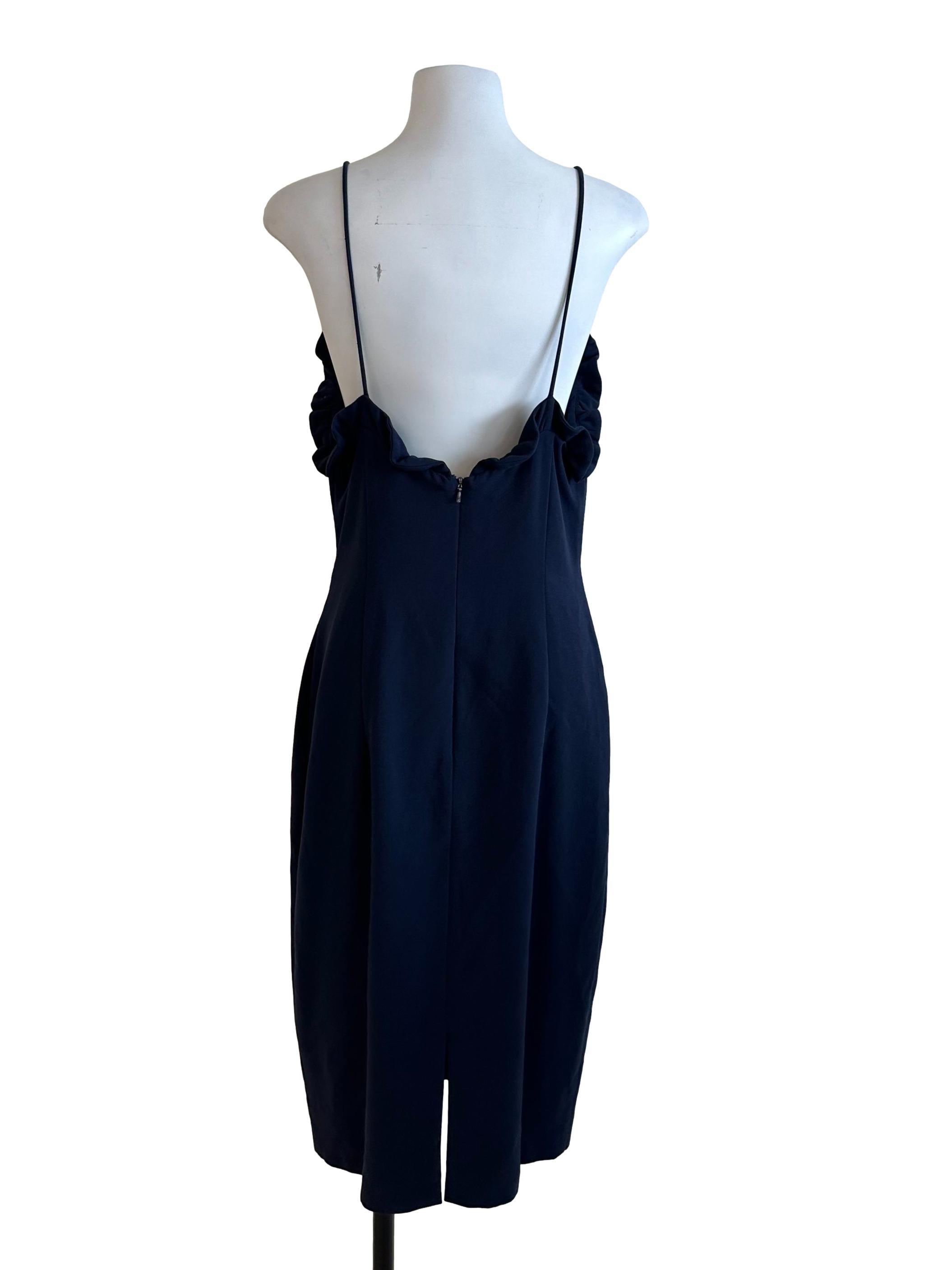 Navy Blue V Neck Spaghetti Strap Dress