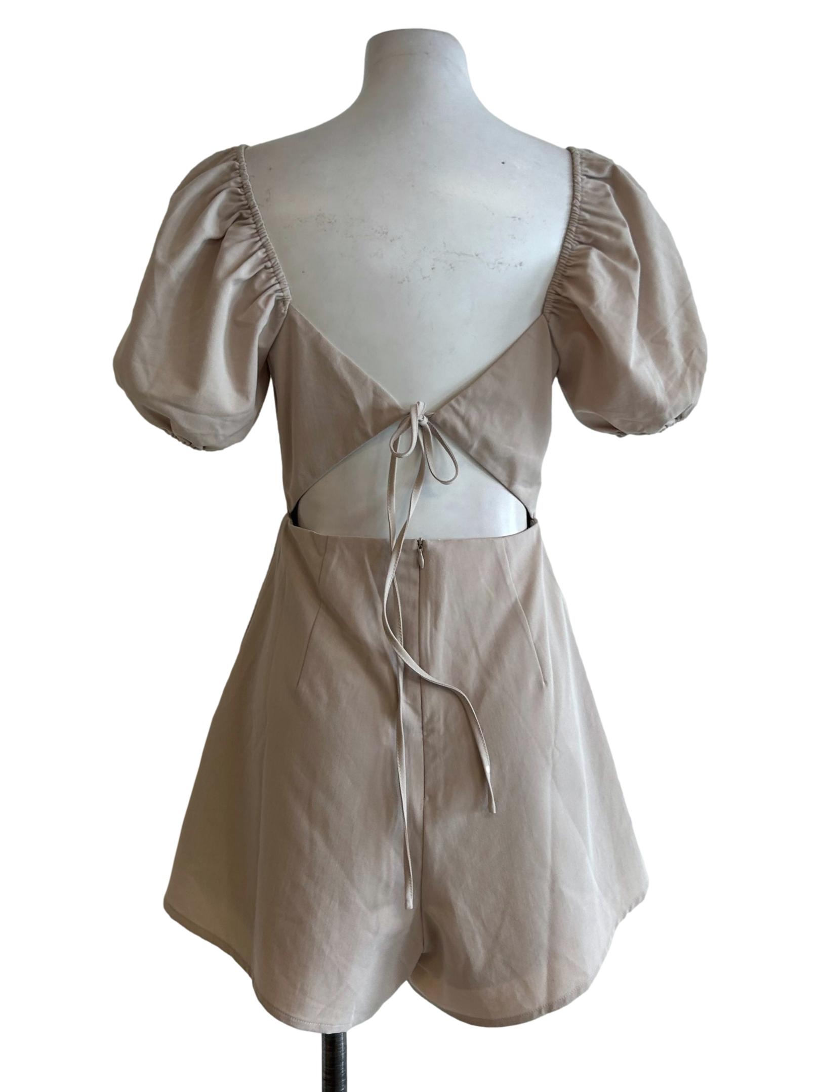 Beige Puff Sleeve Romper