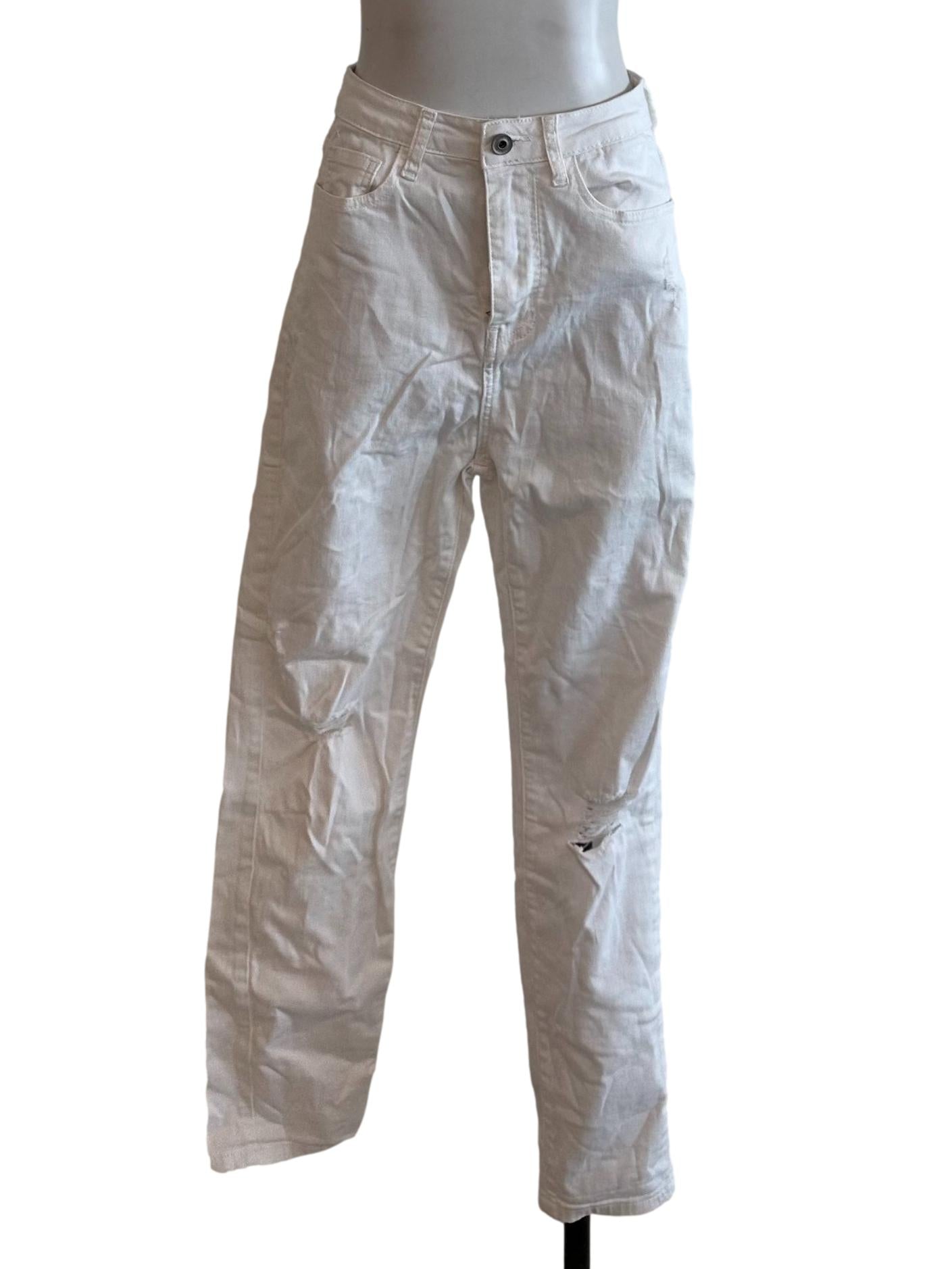 Ivory White Denim Ripped Jeans