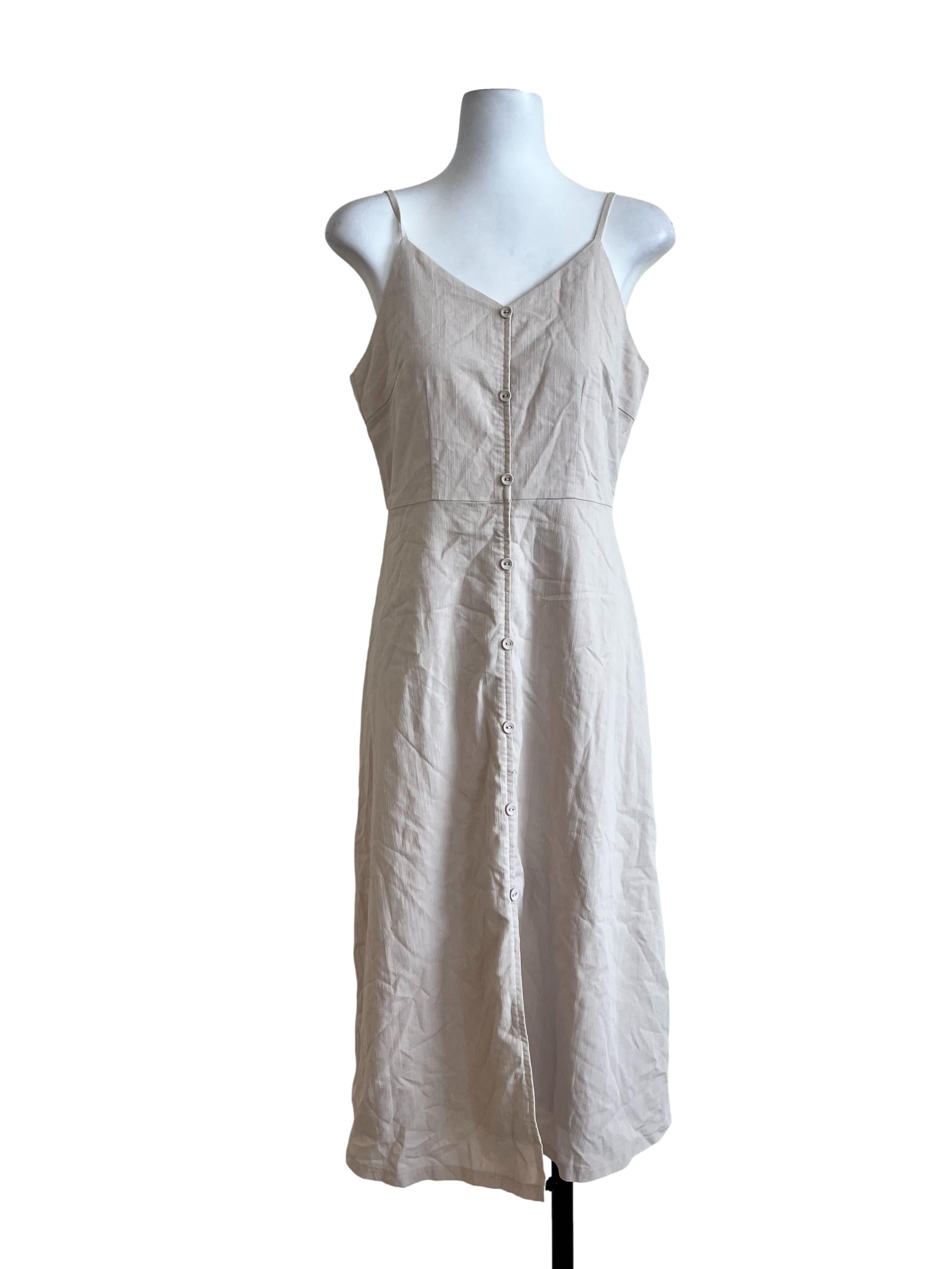 Cream Plain Sleeveless Dress