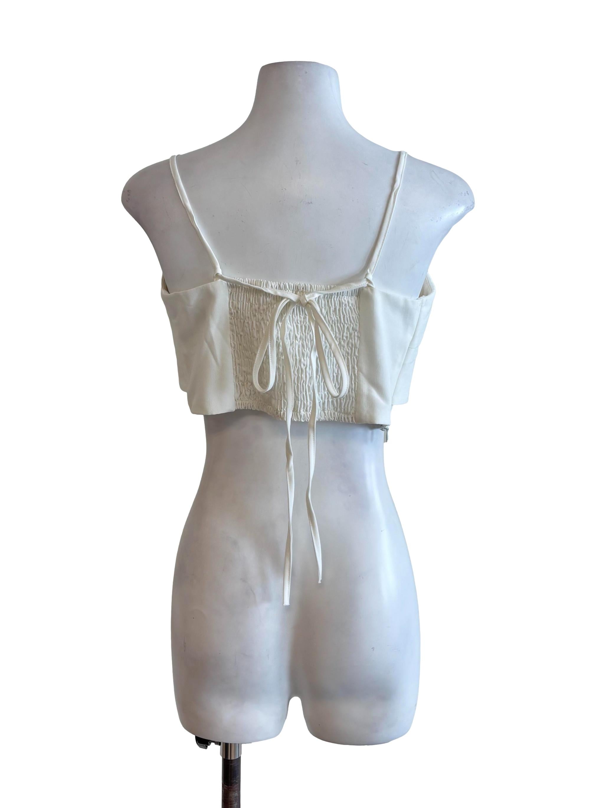White Ribbon Tie Back Crop Top