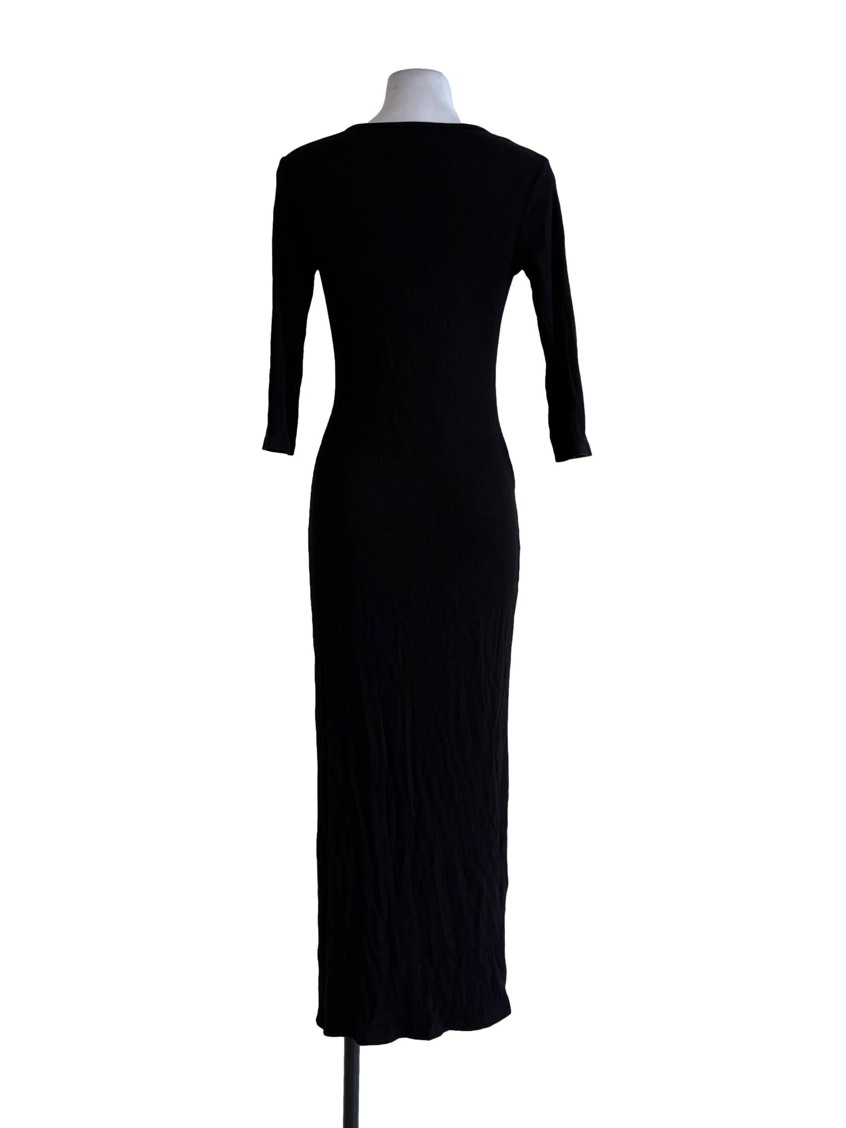 Textured Black Long Sleeve Bodycon Dress