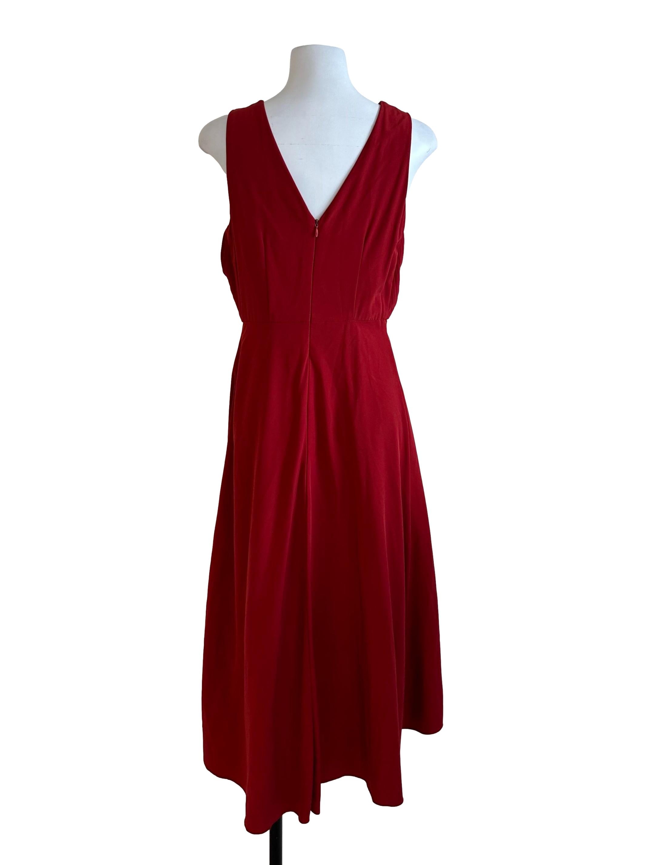 Chili Red Pleated V Neck Dress